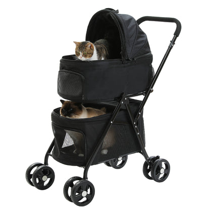 Passeggino pieghevole per cani - Sospensione a 360° + tetto ventilato a 2 stadi | Ingresso senza cerniera | Cintura di sicurezza