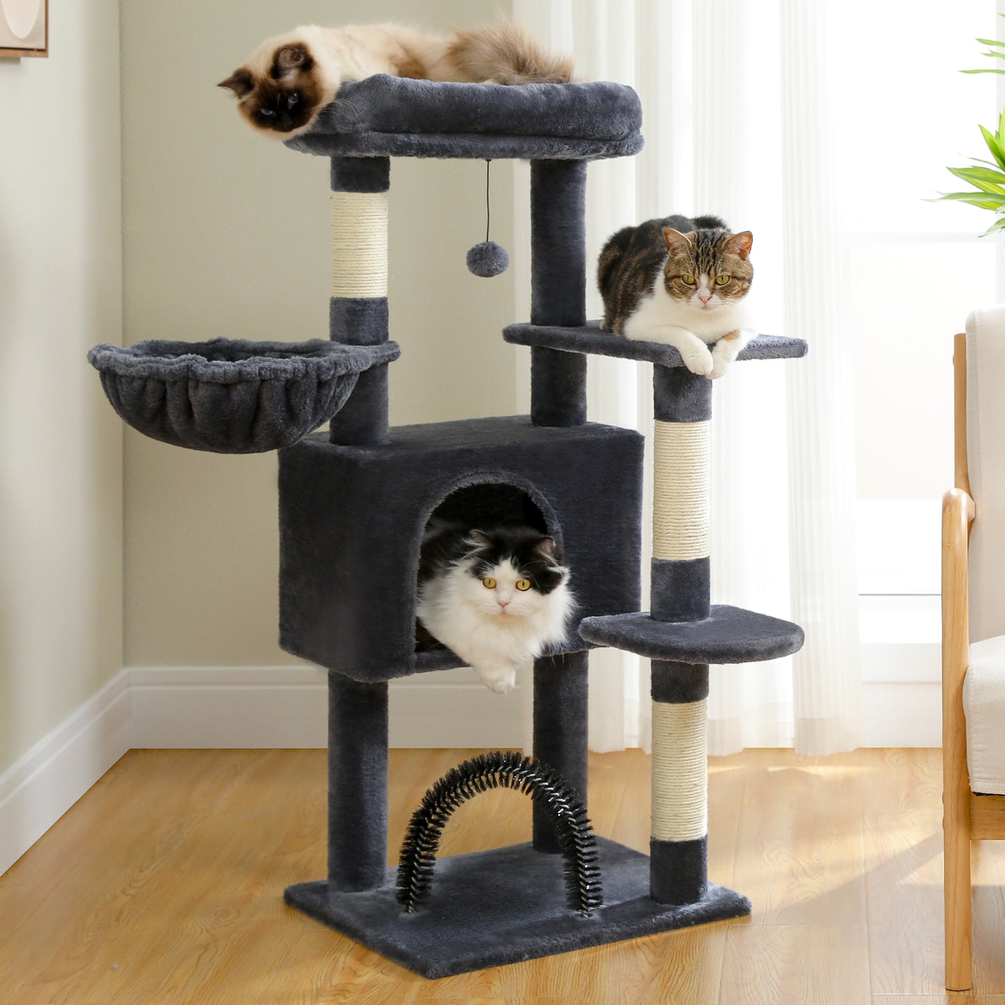 PAWZ Road 106 cm Arbre à chats avec maison de repos et perche à gratter en sisal