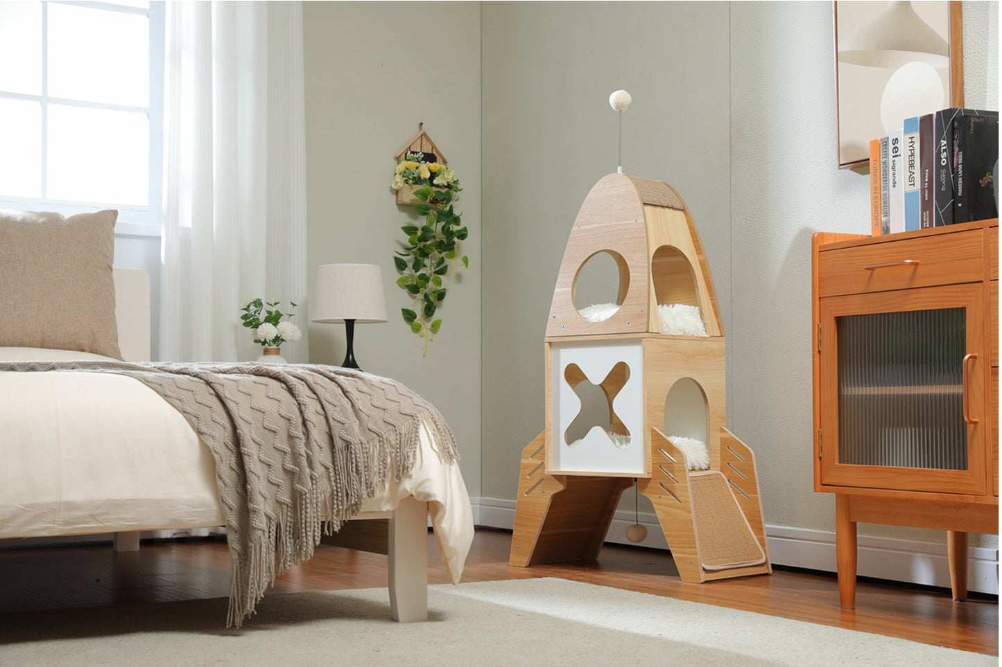 PAWZ Road Rascador Moderno de Cohetes | 120 cm | Árbol para Gatos de Madera Maciza | Torre de Escalada Interior para Gatos