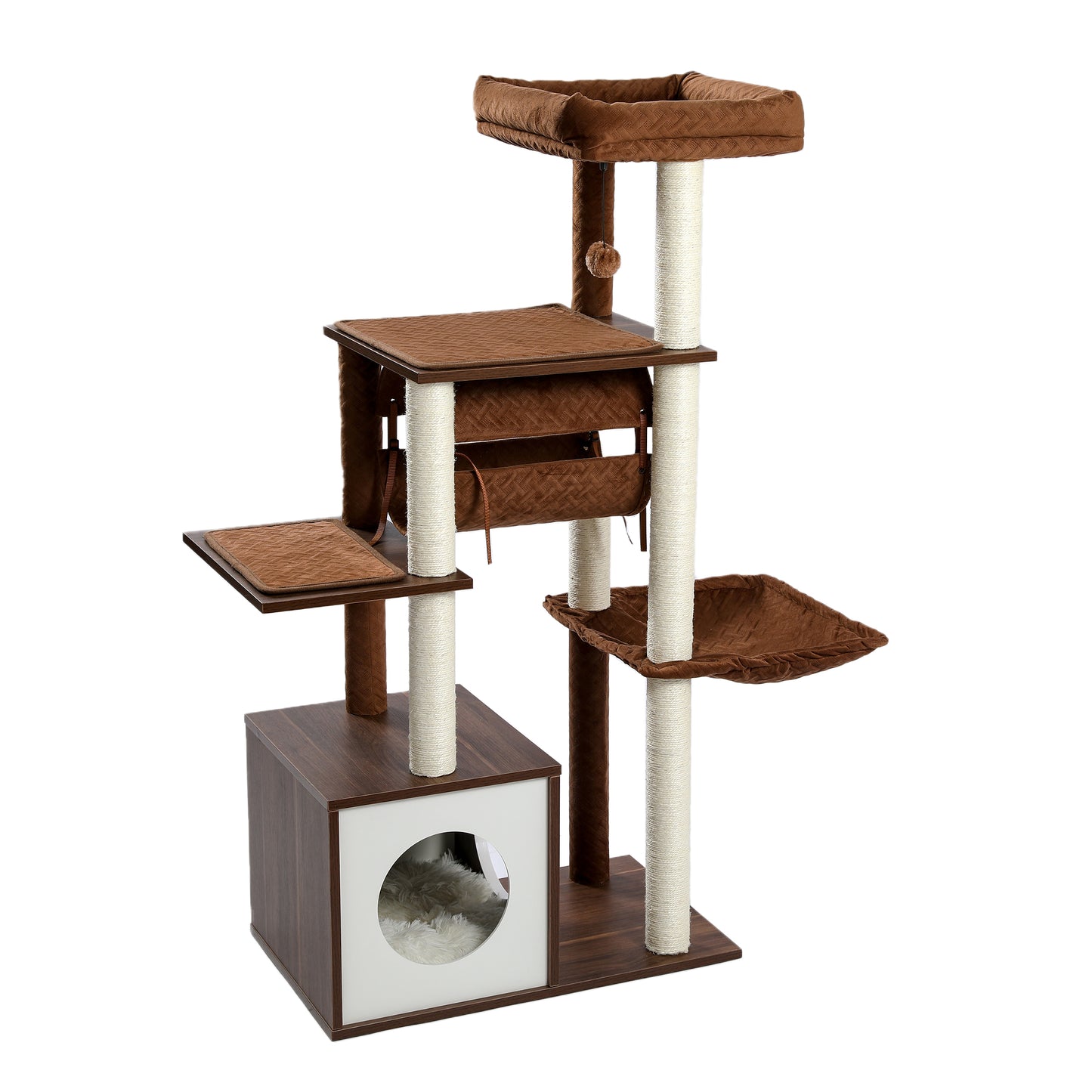 【130cm Extra High】PEQULTI Cat Tree - 51.4″ Multi-Level Platforms｜25.6″×16.9″ XXL Exercise Area"