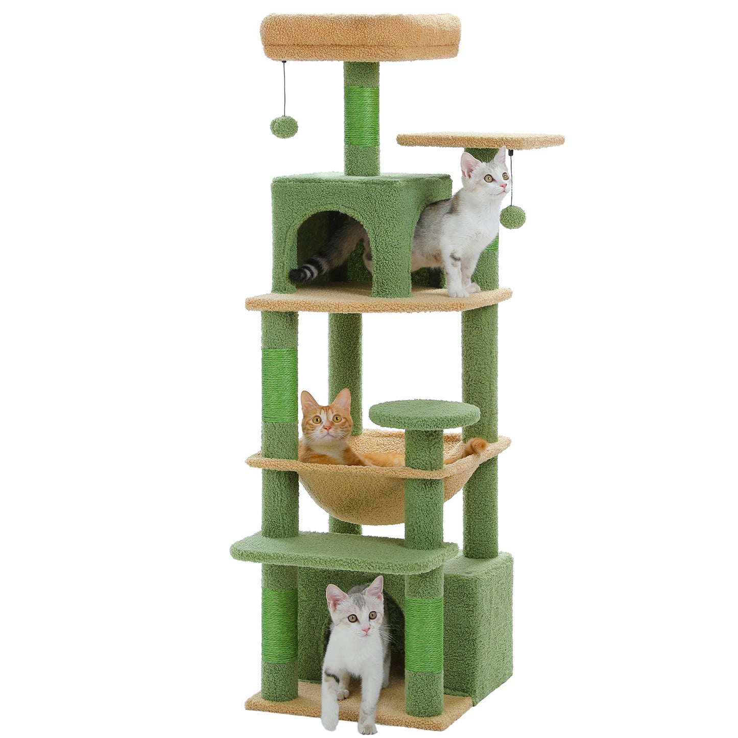 PAWZ Road Premium-Katzenbaum (136 cm hoch) | Multifunktionaler Kratzbaum mit Spacious-H?ngematte, gem¨¹tlichem Schlafhaus & Sisal-Kratzs?ulen | Doppel-Ebenen-Design mit gepolsterten Plattformen | Speziell f¨¹r gro?e Hauskatzen