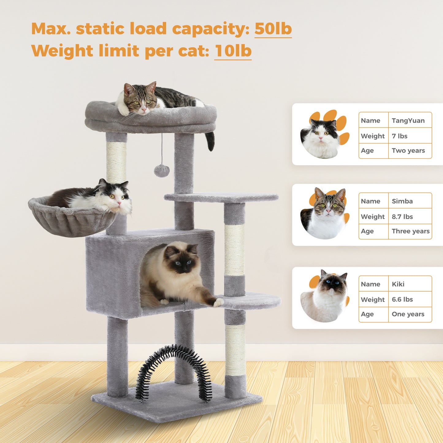 PAWZ Road 106 cm Arbre à chats avec maison de repos et perche à gratter en sisal
