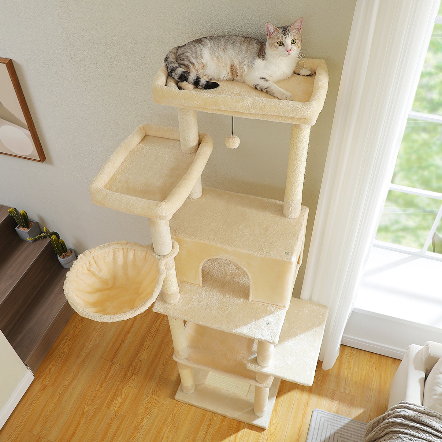 PAWZ Road Katzenturm | 73 Zoll | 1 Stange | 2 Hängematten | 8 Kratzbäume | XL Wohnung