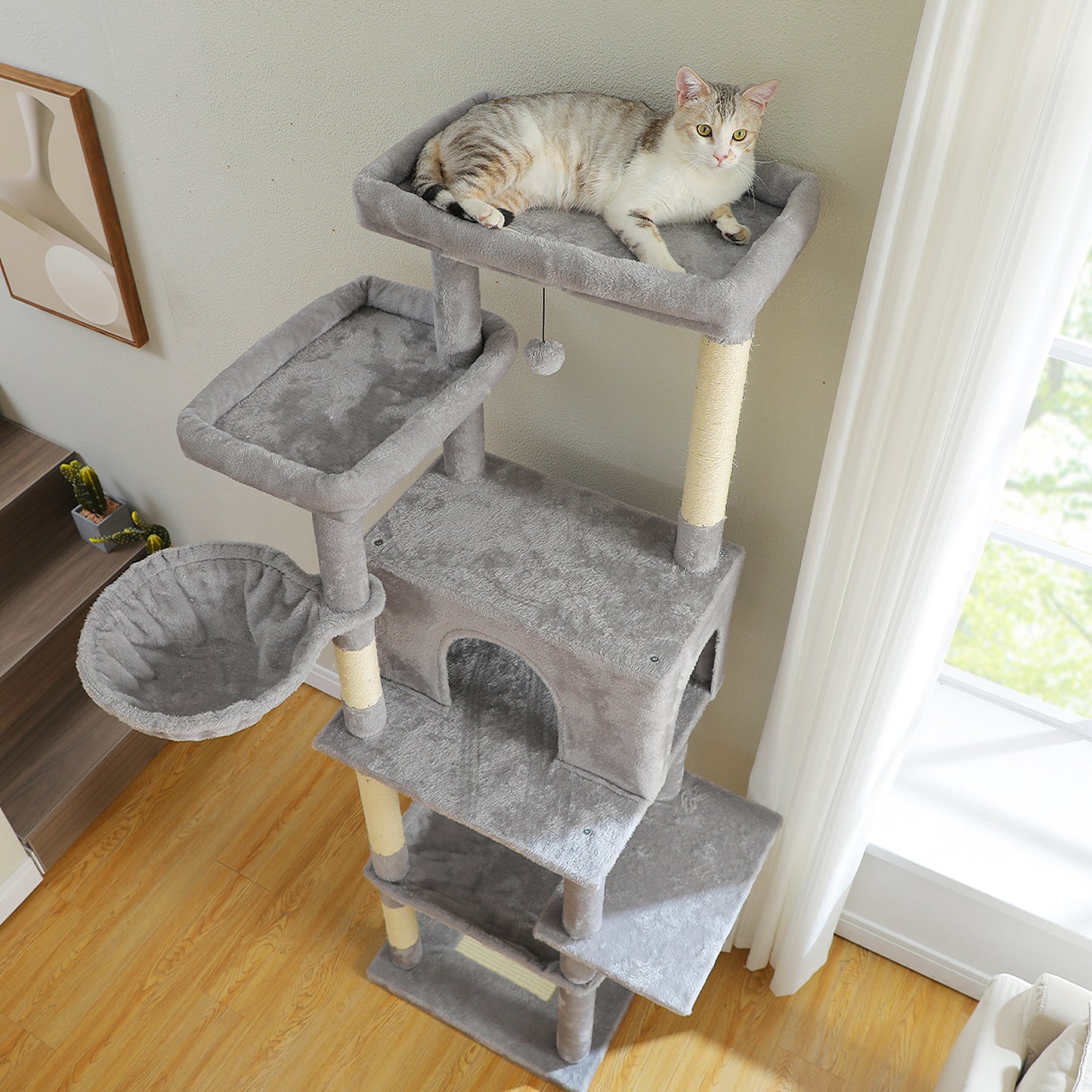 PAWZ Road Katzenturm | 73 Zoll | 1 Stange | 2 Hängematten | 8 Kratzbäume | XL Wohnung
