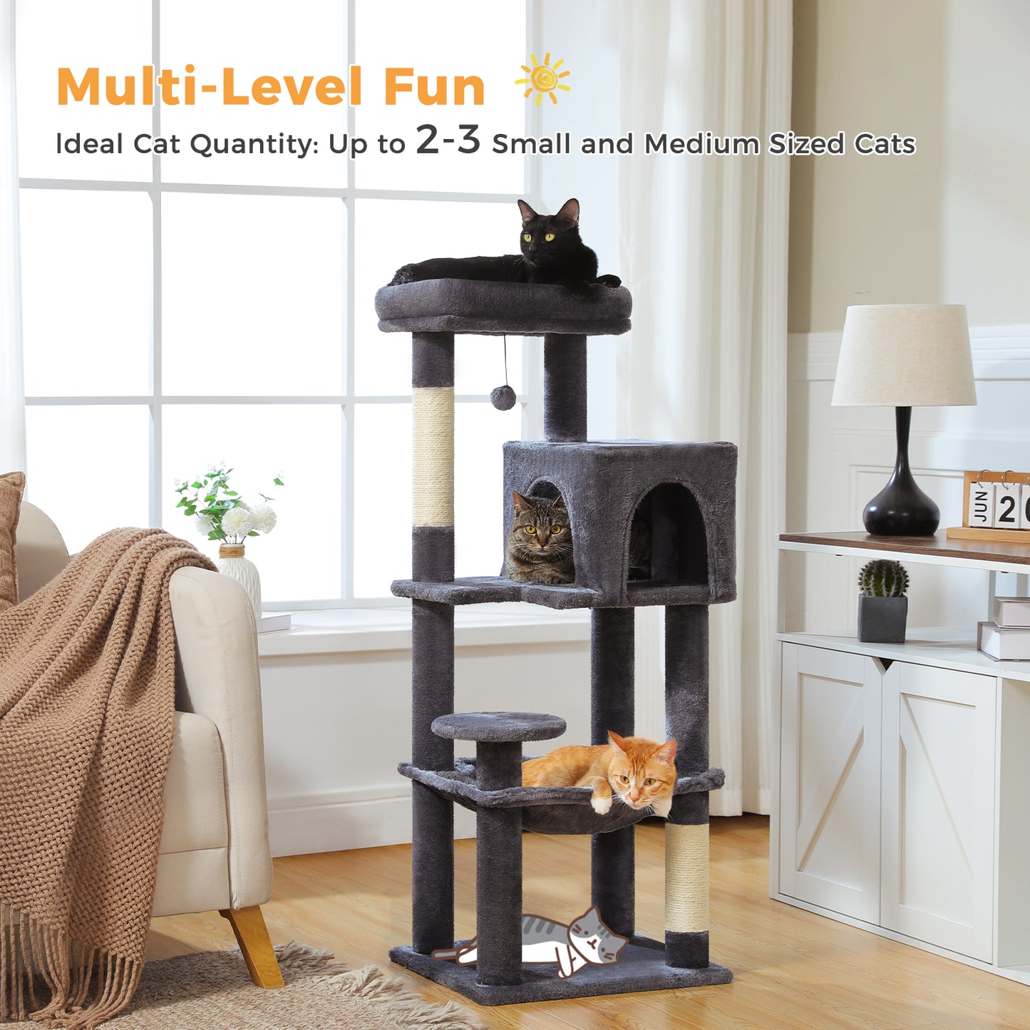 « Ensemble de protection Kippschutz » PAWZ Road Arbre à chats - Hamac métallique + Plates-formes multi-niveaux｜Base XXL 50×43cm (pour 2-3 chats)