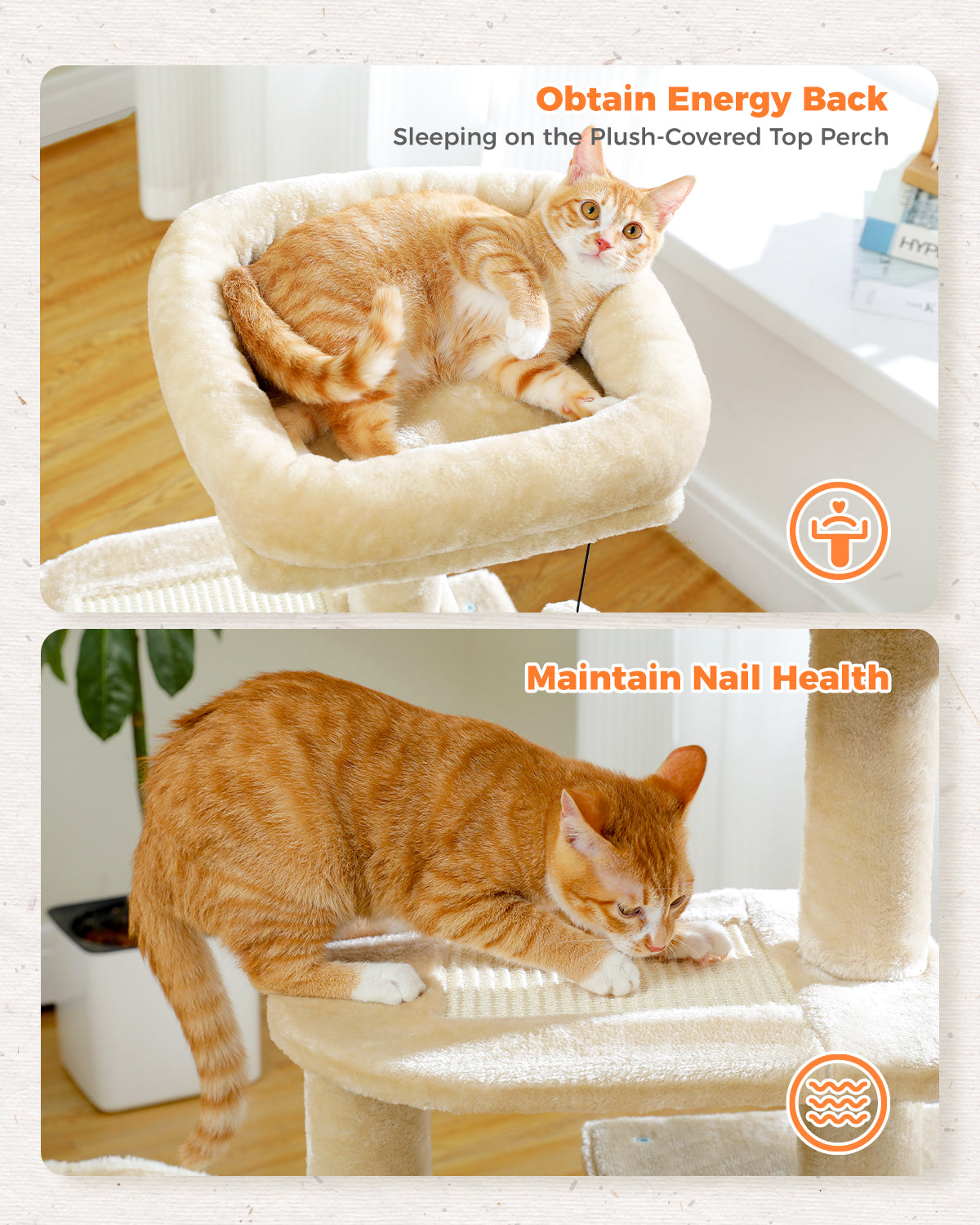 Multi-level cat tree | Swing hammock | Sisal scratching post | Height 80 cm (31.5 inches) | Plush platform + sisal wrapping | Machine washable