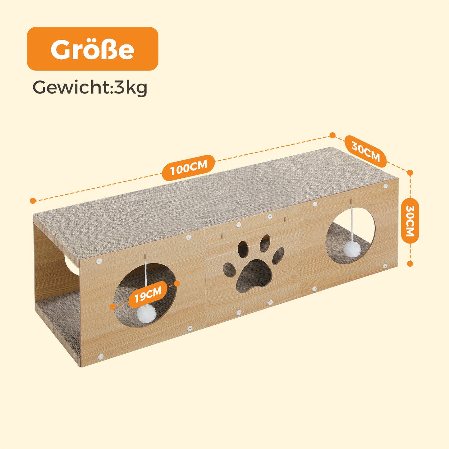 Kaufen 1, erhalten 1 gratis! Premium Kratzbaum mit Hängespielzeug – 100 cm XL | Kletterbereich | robuste Wellpappe-Kratzfläche für 1–3 Katzen | nur 3 kg leicht