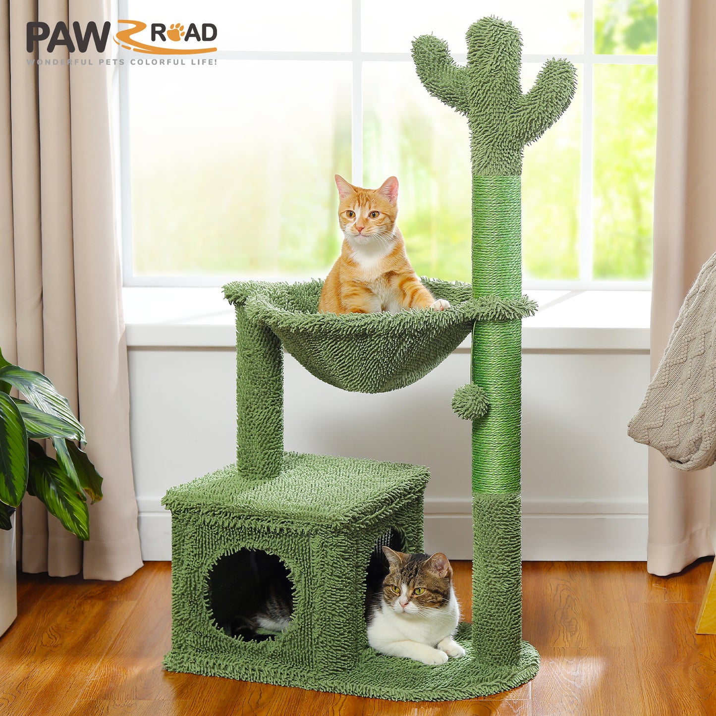 PAWZ Road Cactus Cat Tree 102 cm | With Metal Hammock &amp; Play Ball | Sisal Scratching Posts | For Large Cats