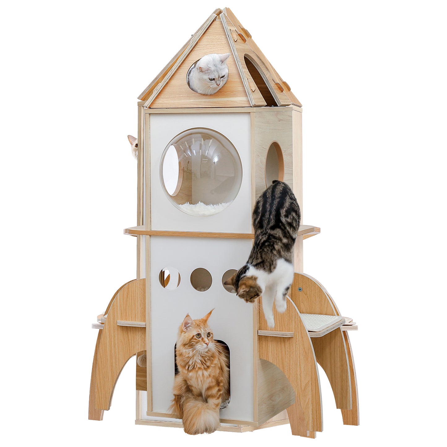 PAWZ Road Luxury Wooden Rocket Cat Tree | 137cm | XXL Space Pod & Observation Deck  Product Highlights