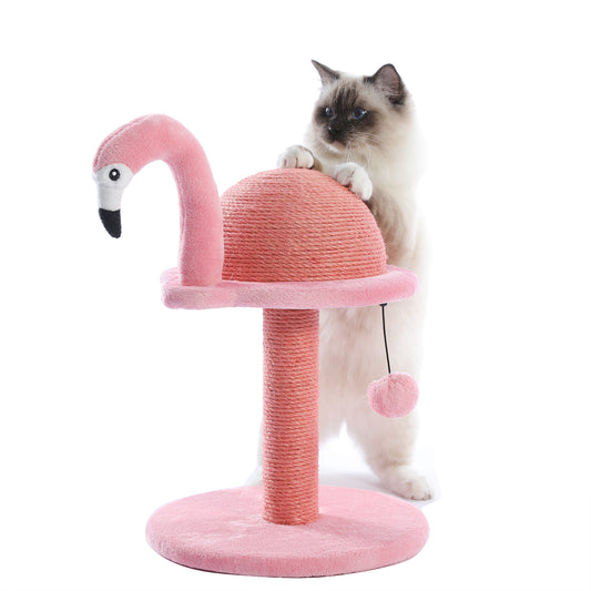 PAWZ Road Kratzbaum im Flamingo-Design – inkl. wechselbarer Bälle & Sisalstamm | Mit rundem Massivholz-Standfuß (standfest durch Anti-Kipp-Design)