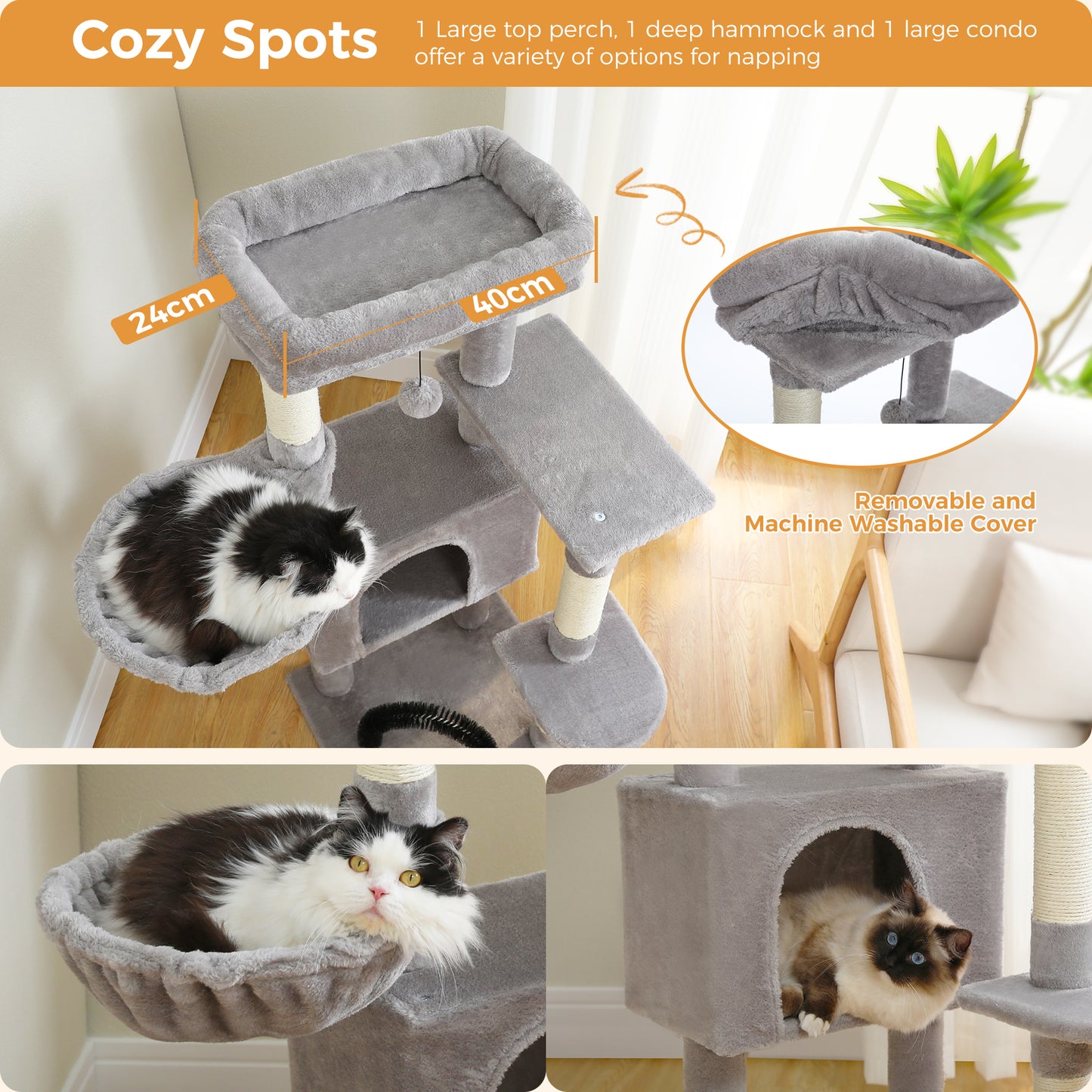 PAWZ Road 106 cm Arbre à chats avec maison de repos et perche à gratter en sisal