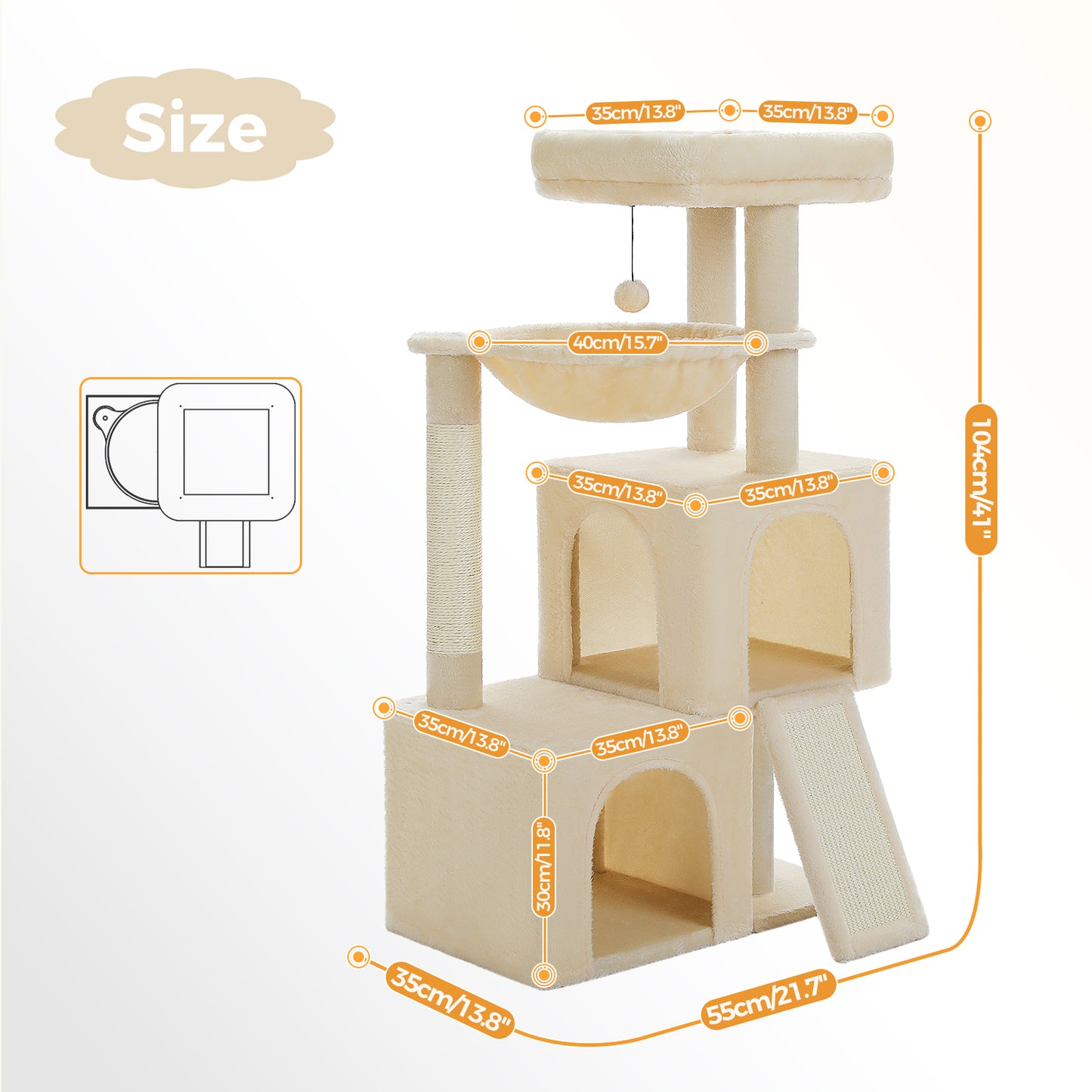 PAWZ Road Large Cat Tree | 104 cm Multi-Level Cat Tower | With 2 Spacious Sleeping Houses | Designed for Indoor Cats
