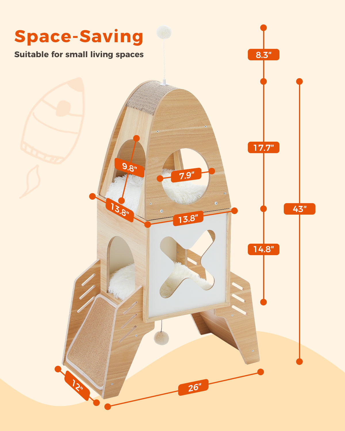 PAWZ Road Rascador Moderno de Cohetes | 120 cm | Árbol para Gatos de Madera Maciza | Torre de Escalada Interior para Gatos