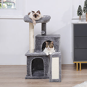 Tiragraffi a più livelli con pali | Altezza 48 cm/18,9 pollici - Larghezza 45 cm/17,7 pollici | Robusto sisal e peluche | Per gattini e gatti adulti