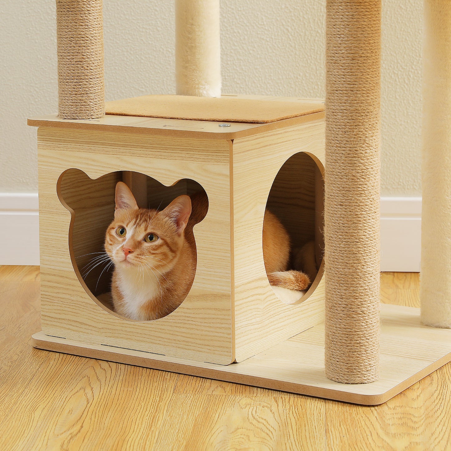 PAWZ Road Rascador Moderno | Torre para Gatos de 135 cm para Apartamentos | Con 4 Columnas de Sisal para Rascar | Casita de Sueño en Forma de Cápsula y Pelotas de Juego