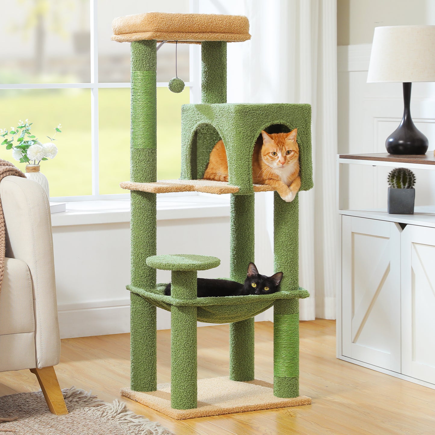 « Ensemble de protection Kippschutz » PAWZ Road Arbre à chats - Hamac métallique + Plates-formes multi-niveaux｜Base XXL 50×43cm (pour 2-3 chats)
