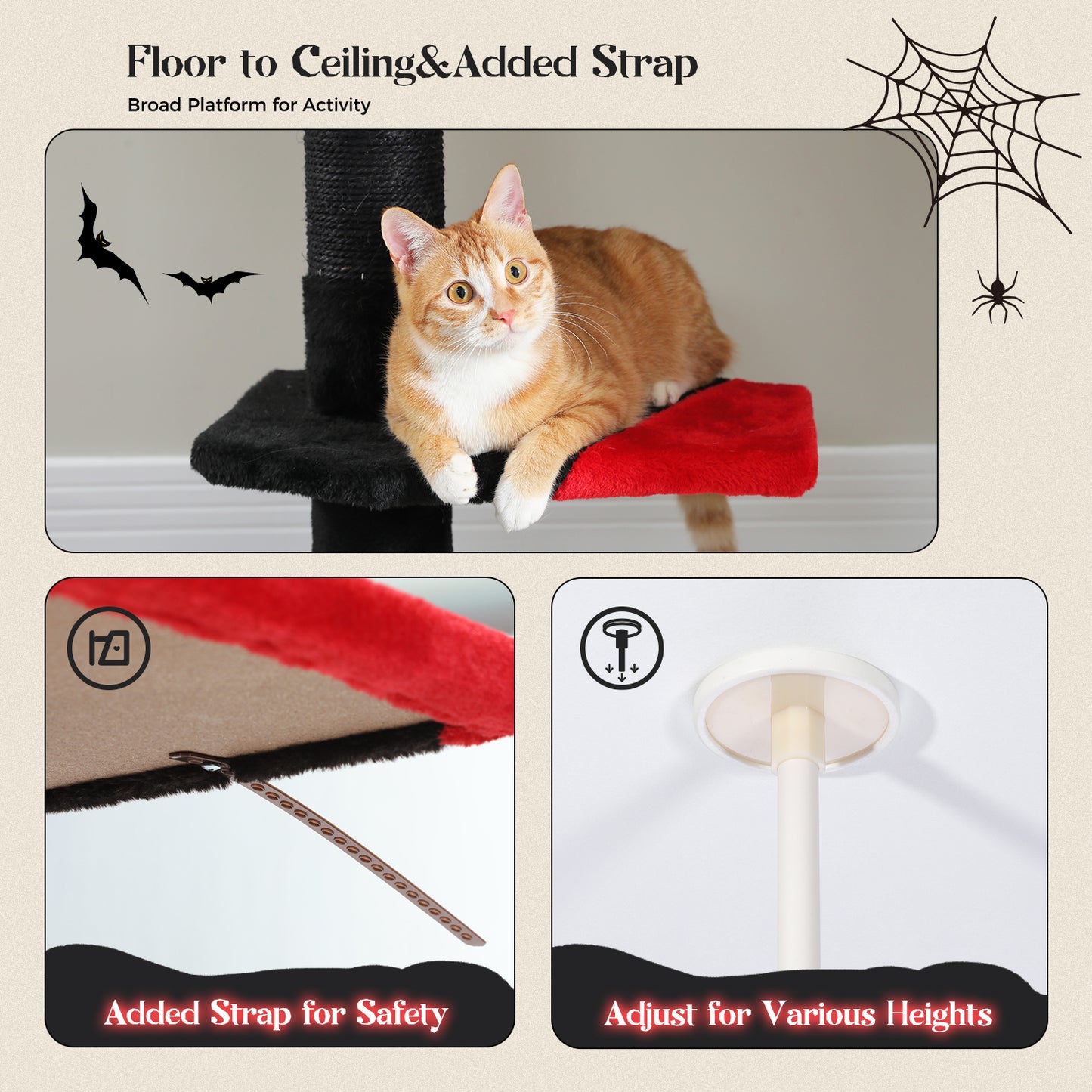 PAWZ Road Kaktus-Katzenkratzbaum | Deckenstütz-System | Höhenverstellbar (241-274 cm) | Mit Sisal-Kratzsäulen | Ideal für Großkatzen