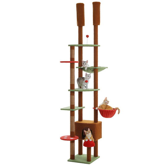 PAWZ Road 135 cm XXL Katzenbaum für Wohnungskatzen | Großes Katzenhaus | Sisal-Kratzpfosten | Hängematte & Aussichtsplattform | Modernes Kaktus-Design