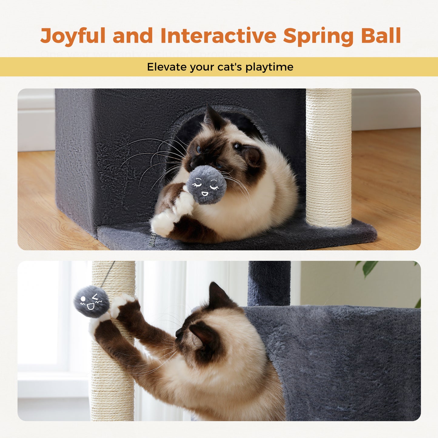 PAWZ Road Árbol para gatos domésticos de 80 cm – con 2 casas para dormir | columnas de rascado de sisal de varios niveles | superficie de descanso acolchada | incluye 2 juguetes