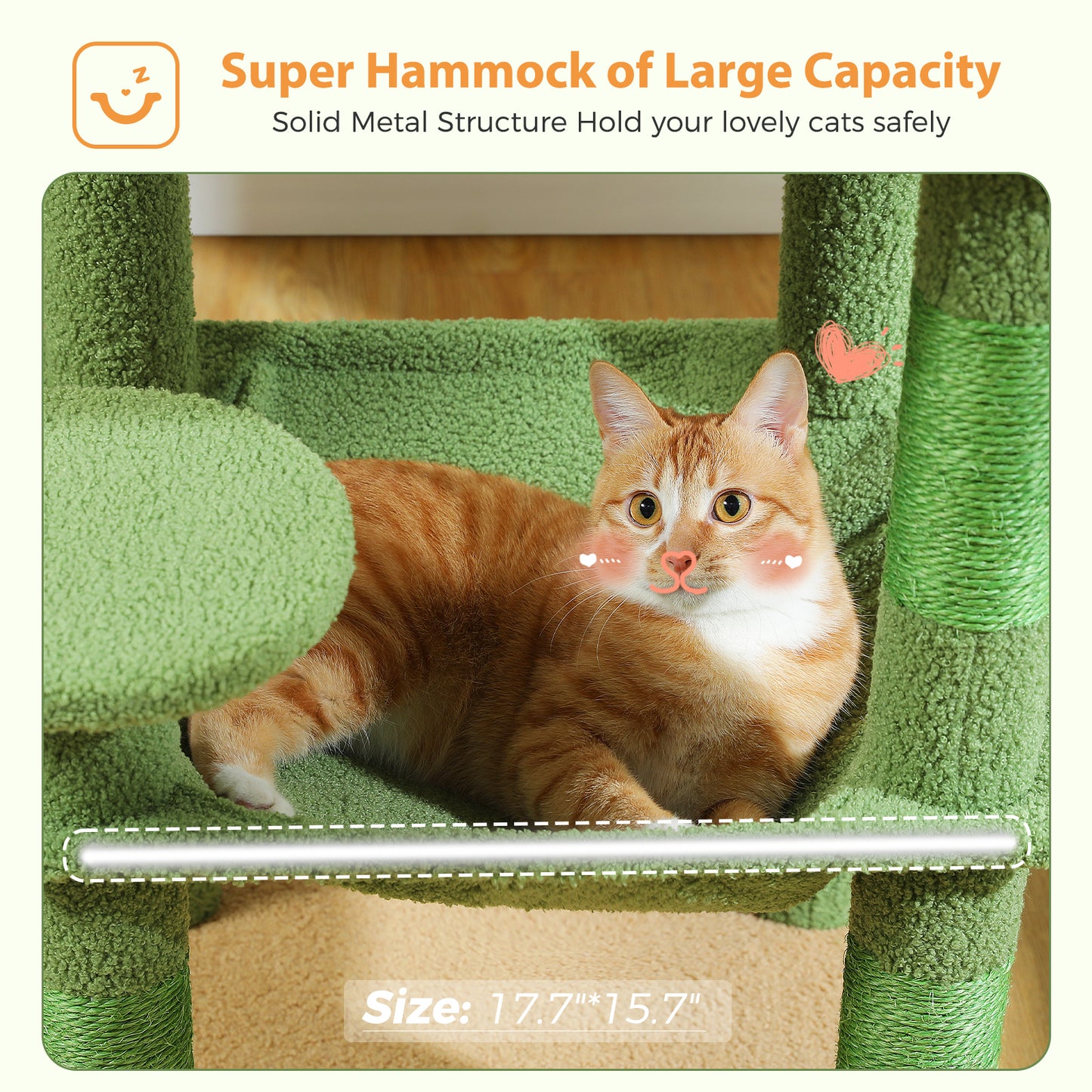 PAWZ Road 116 cm Katzenbaum mittelgroßer Kratzturm mit 4 Sisal-Kratzpfosten, Metallrahmen großer Hängematte und gemütlichem Schlafhaus, Aktivitätszentrum stabil und robust