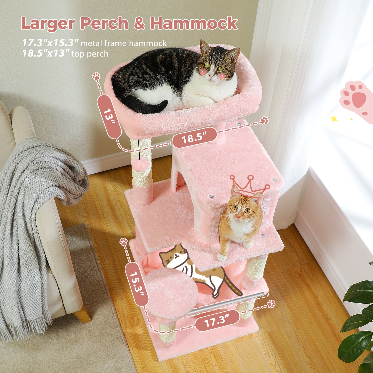 PAWZ Road Cat Tree - Luxury Plush Cat House + Hammock | Sisal Scratching Post + Viewing Platform