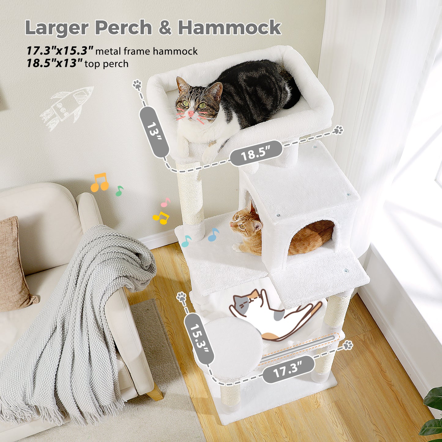 PAWZ Road Cat Tree - Luxury Plush Cat House + Hammock | Sisal Scratching Post + Viewing Platform