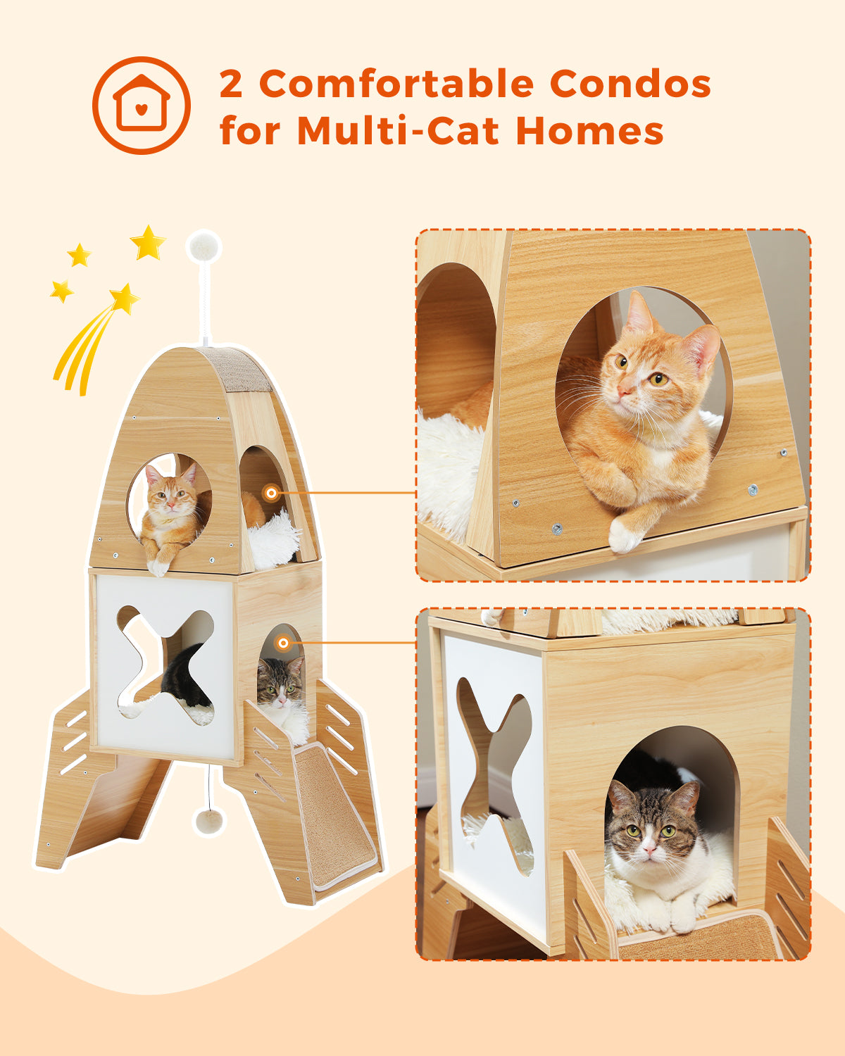 PAWZ Road Rascador Moderno de Cohetes | 120 cm | Árbol para Gatos de Madera Maciza | Torre de Escalada Interior para Gatos