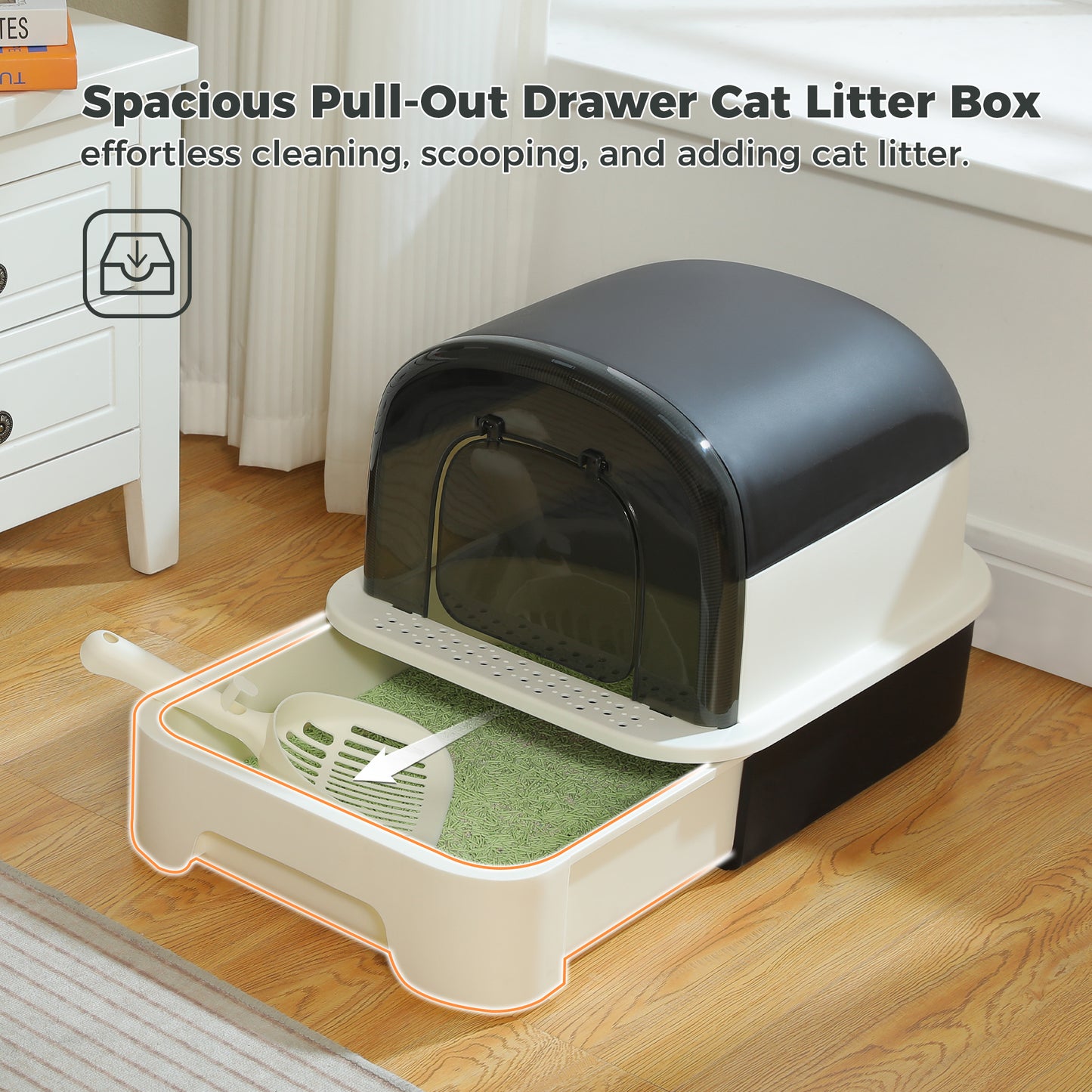 Pawz Road - Lettiera con cassetto | Ampio spazio di 50 cm | Lati rialzati per evitare la dispersione di rifiuti | Semi-chiusa per prevenire gli odori
