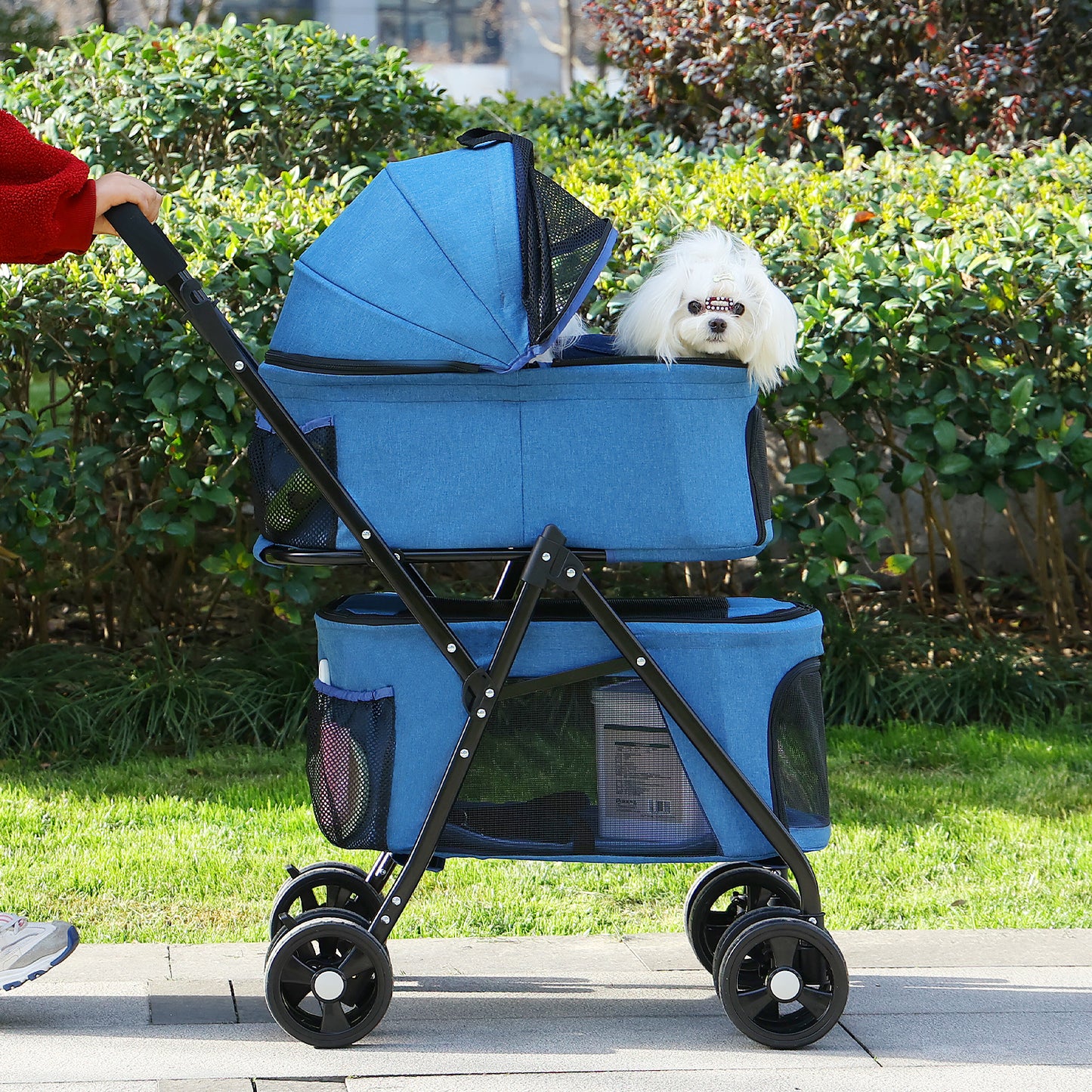 Passeggino pieghevole per cani - Sospensione a 360° + tetto ventilato a 2 stadi | Ingresso senza cerniera | Cintura di sicurezza