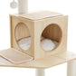 PETEPELA Arbre à chats en bois pour chats d'appartement - Tour à plusieurs niveaux avec poteaux de grattage en sisal, maison de repos confortable, hamac XXL et plateformes douillettes en pelage de lapin en tissu (beige)