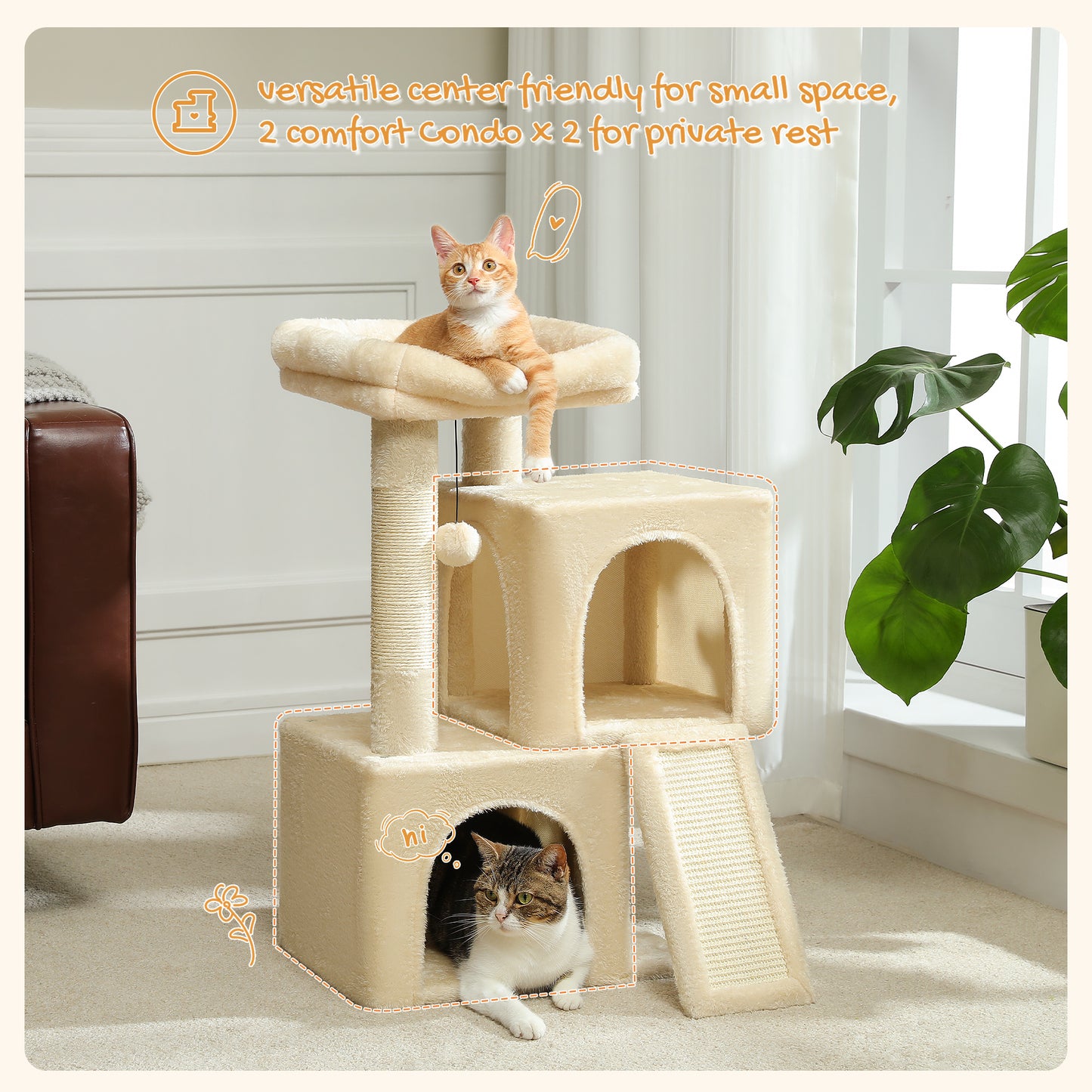 PAWZ Road Cat Tree 76 cm | Cat Tower with Double Sleeping House | Household Scratching Post