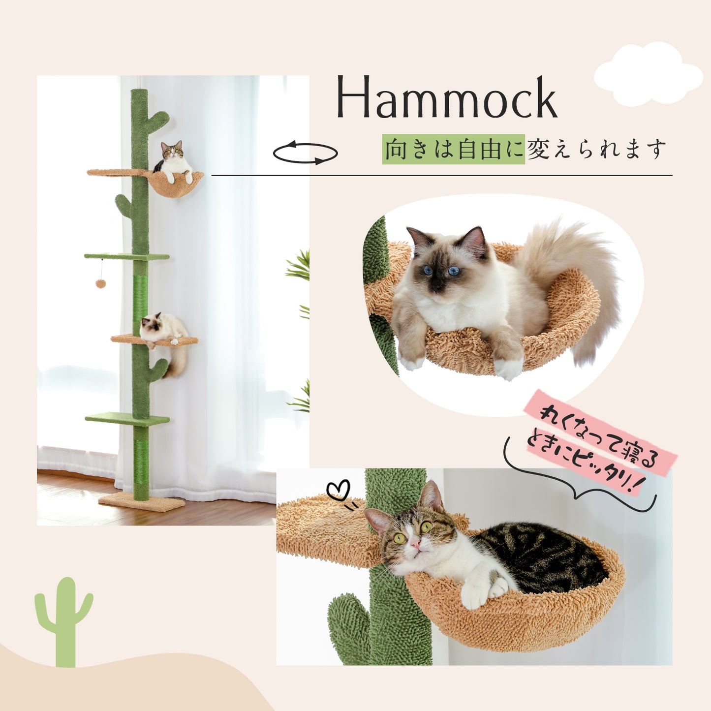PAWZ Road Kaktus-Katzenkratzbaum | Deckenstütz-System | Höhenverstellbar (241-274 cm) | Mit Sisal-Kratzsäulen | Ideal für Großkatzen
