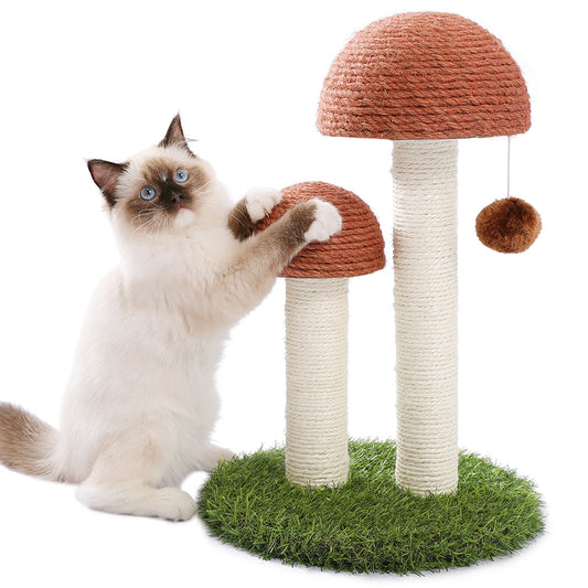 Pilz-Kratzpfahl - Natürliche Sisalsäule + interaktiver Spielball｜Speziell für Kitten (mit kippsicherem Sockel)