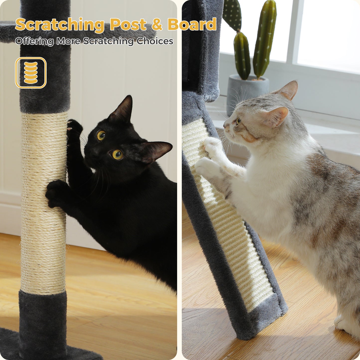 PAWZ Road XXL-Árbol rascador 162cm | Columnas rascadoras envueltas en sisal | Con gran hamaca + 2 plataformas superiores | Incl. pelotas de juego intercambiables | Para razas de gatos grandes