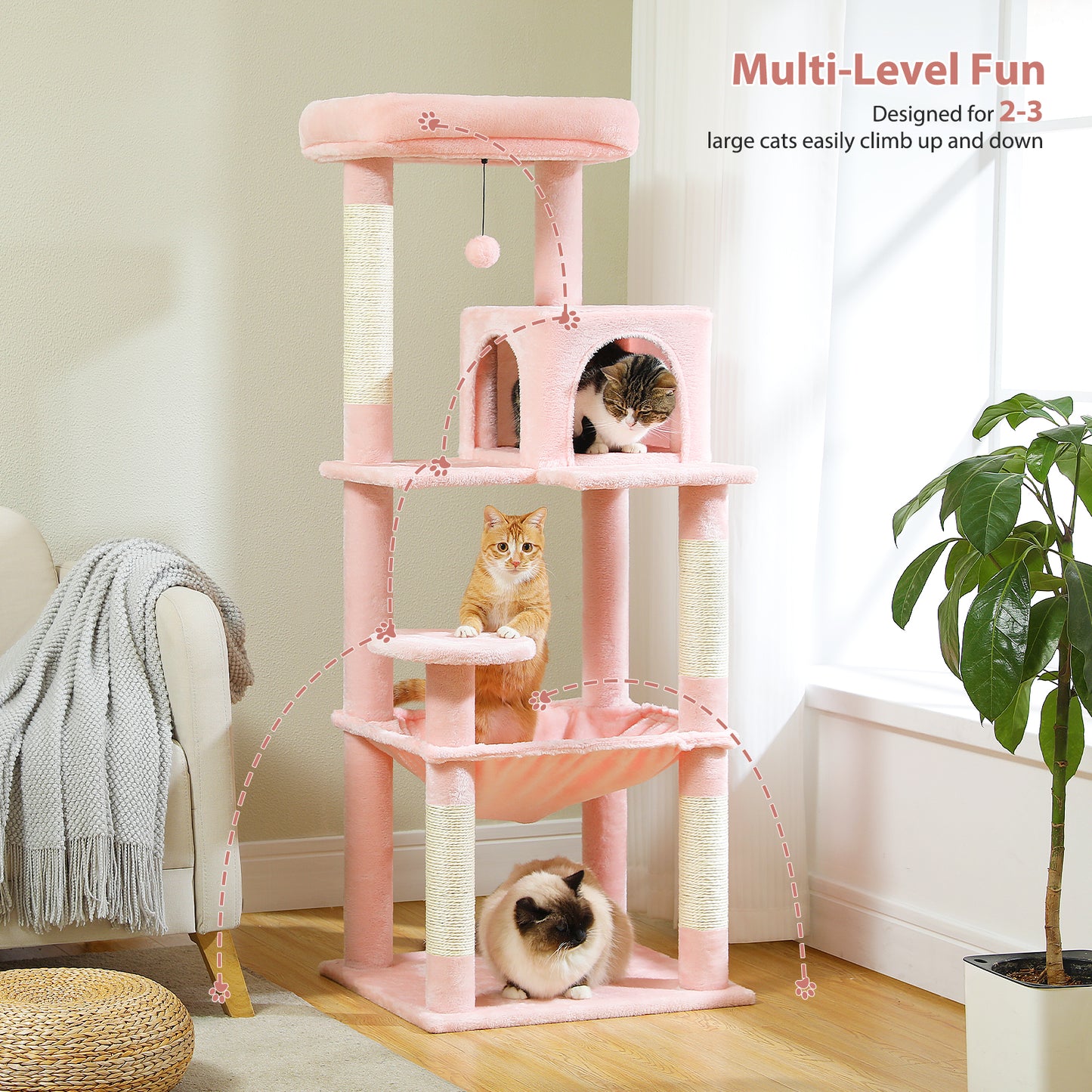 PAWZ Road Cat Tree - Luxury Plush Cat House + Hammock | Sisal Scratching Post + Viewing Platform
