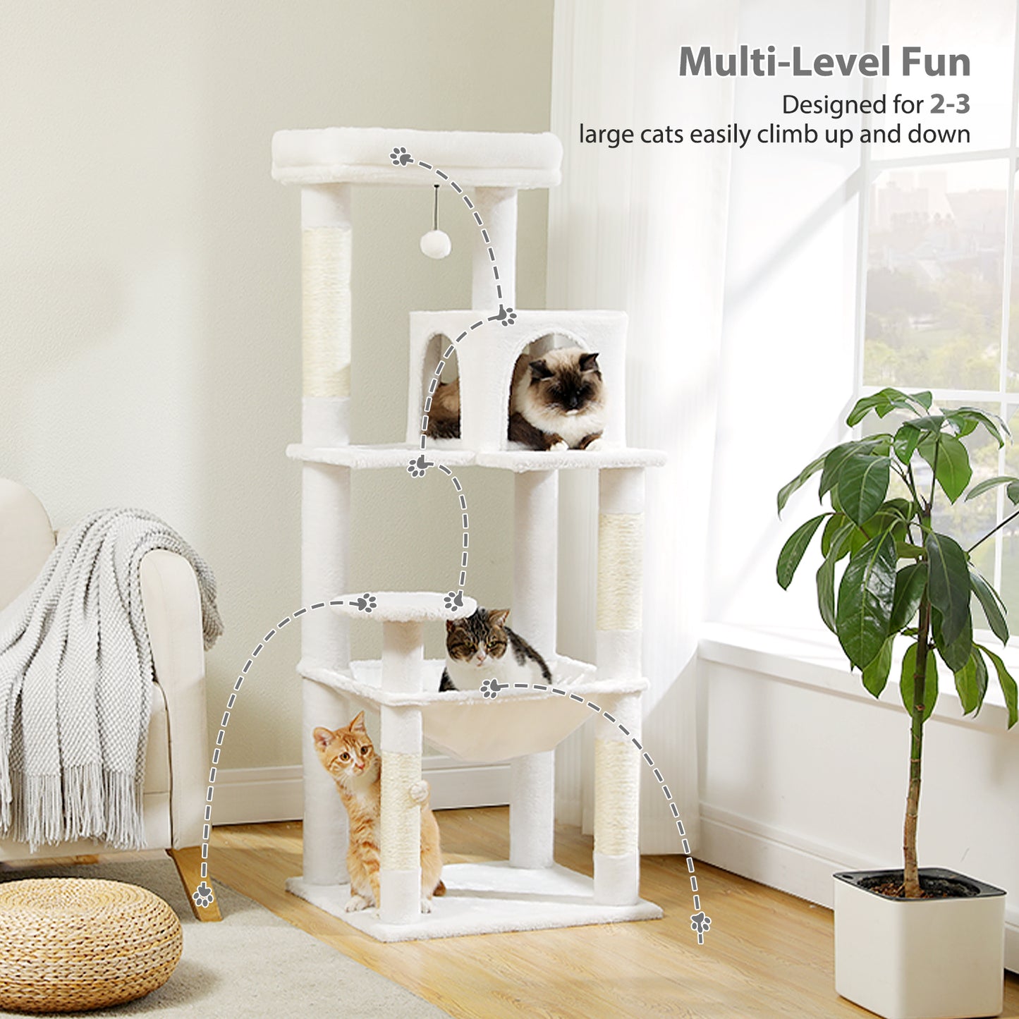 PAWZ Road Cat Tree - Luxury Plush Cat House + Hammock | Sisal Scratching Post + Viewing Platform