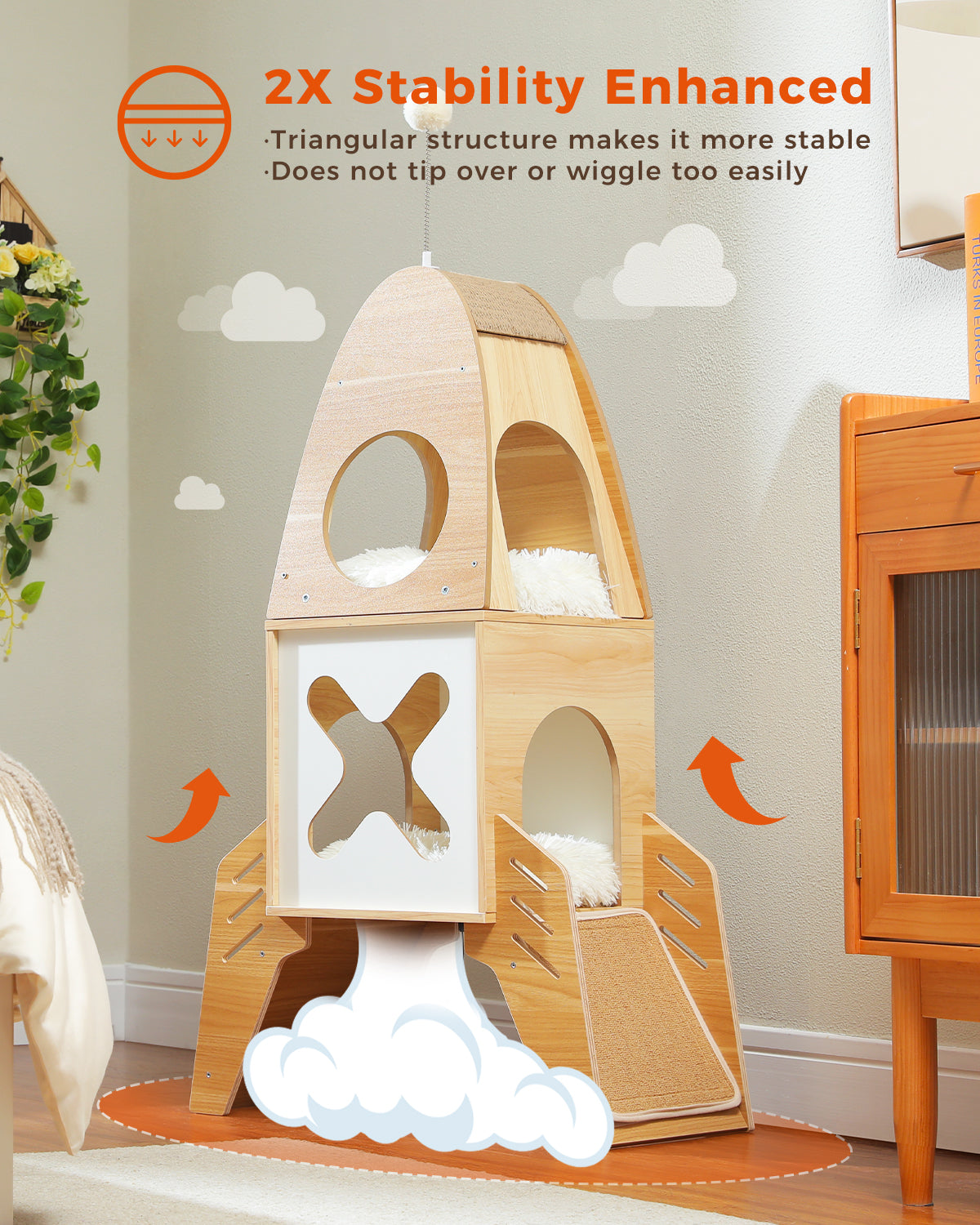 PAWZ Road Rascador Moderno de Cohetes | 120 cm | Árbol para Gatos de Madera Maciza | Torre de Escalada Interior para Gatos