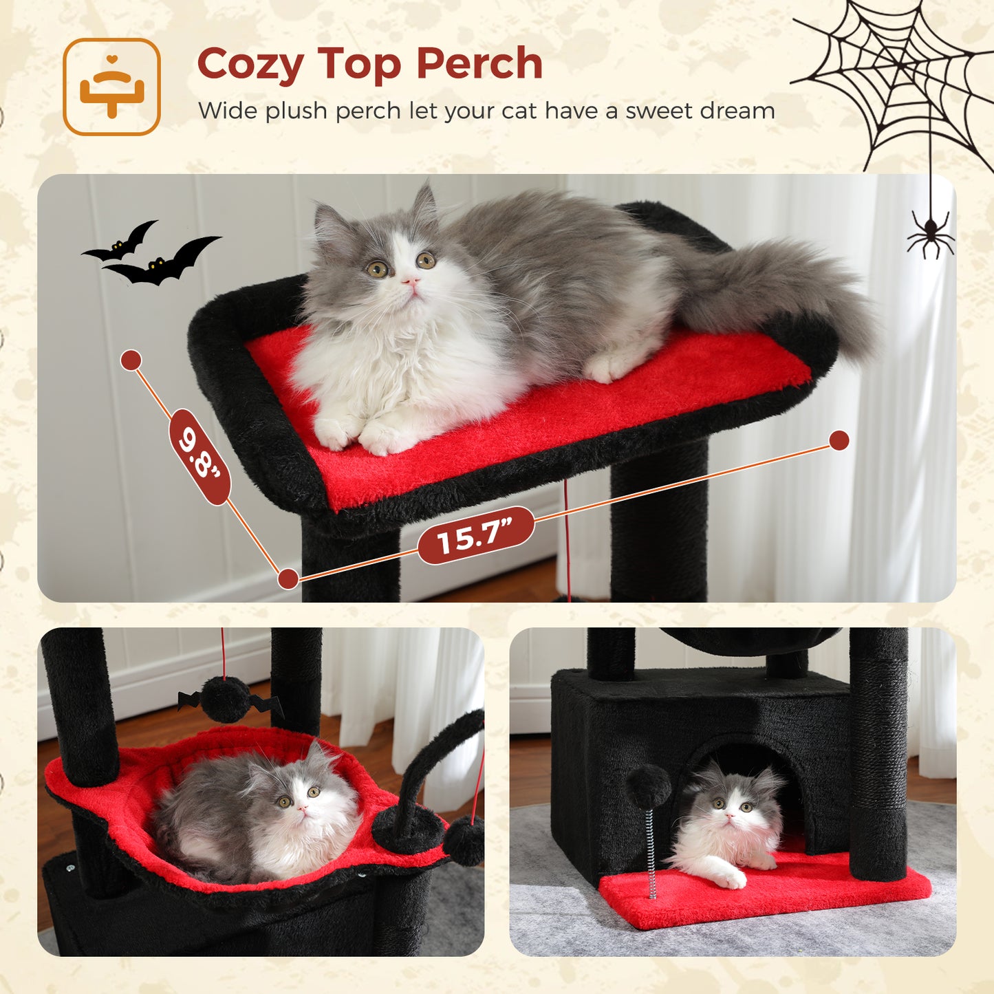 PEQULTI 4-in-1 Cactus Cat Tree | 84 cm Cat Tower | with XXL Sleeping House | Sisal Posts | Deep Hammock | Observation Deck