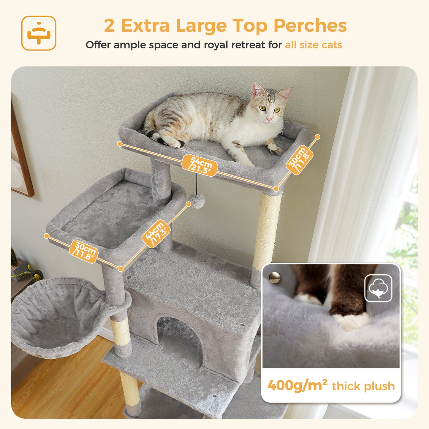 PAWZ Road Katzenturm | 73 Zoll | 1 Stange | 2 Hängematten | 8 Kratzbäume | XL Wohnung