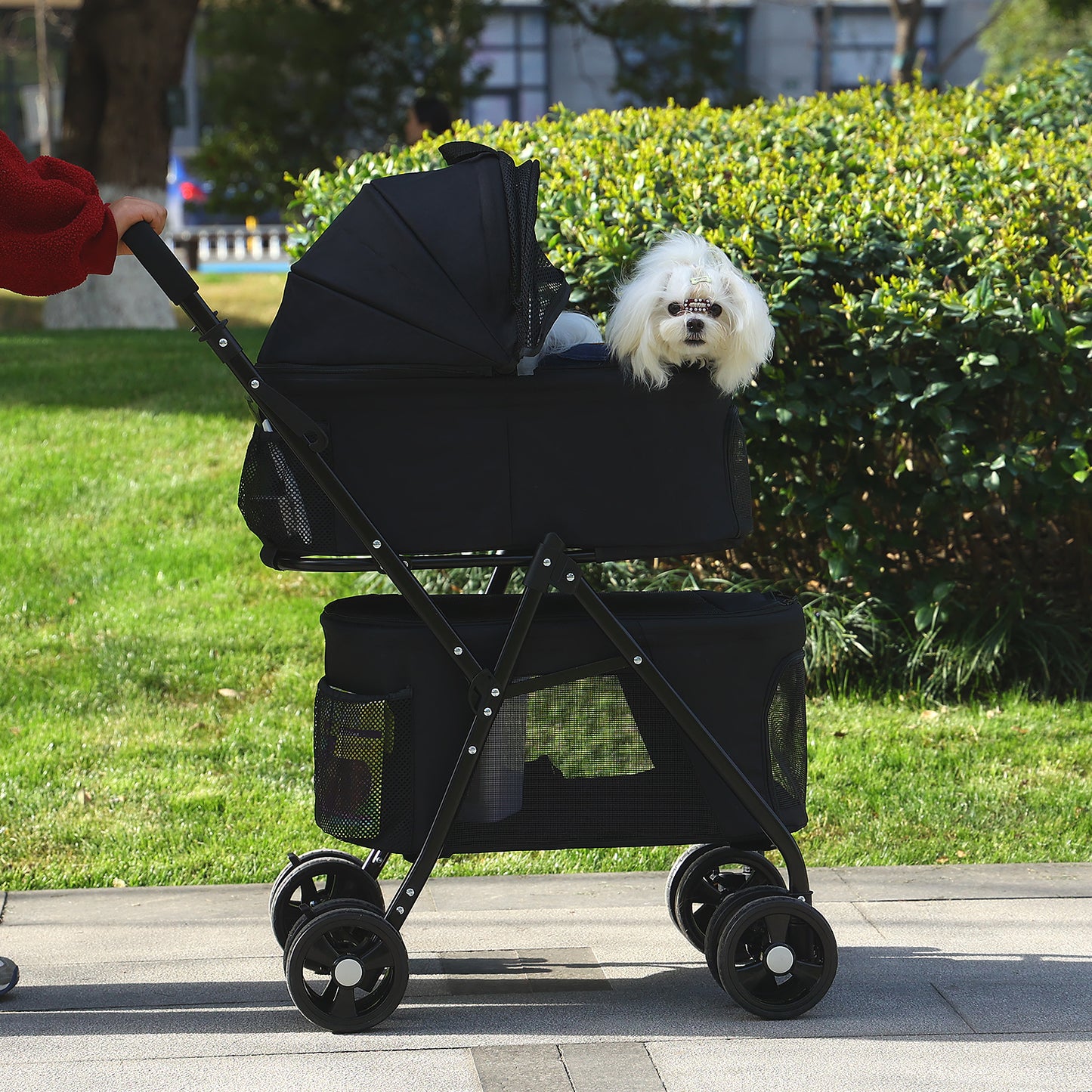 Passeggino pieghevole per cani - Sospensione a 360° + tetto ventilato a 2 stadi | Ingresso senza cerniera | Cintura di sicurezza