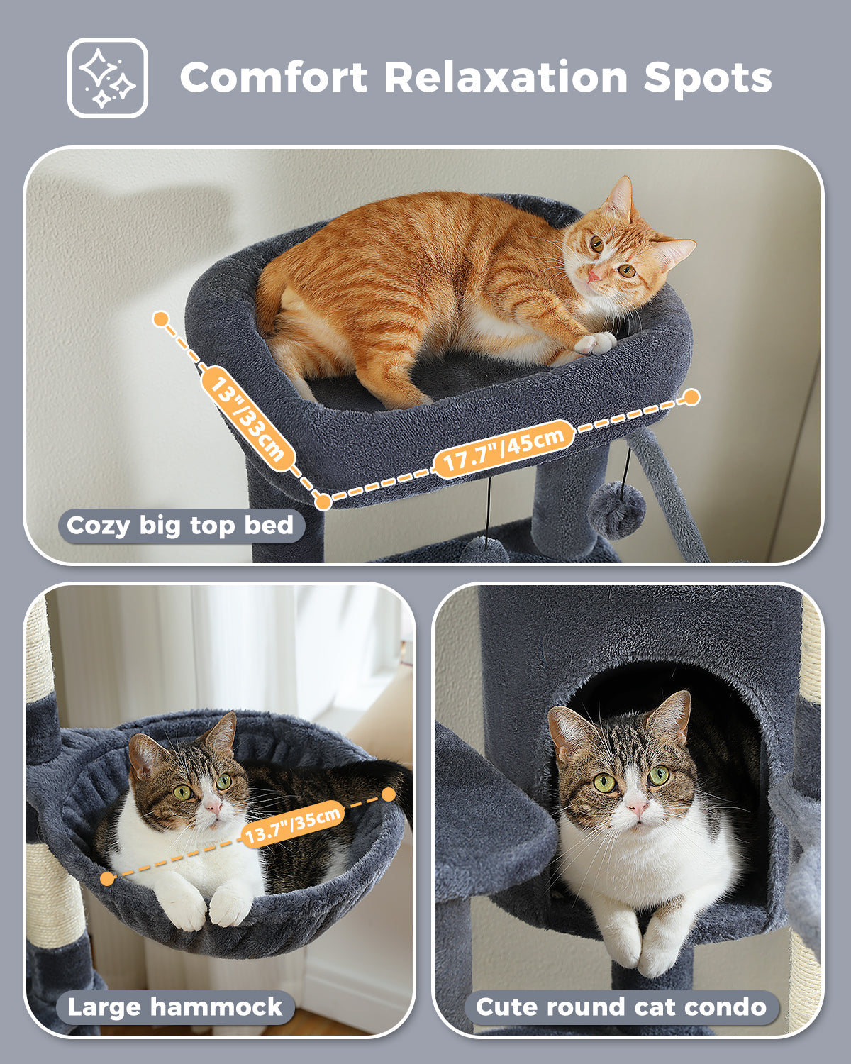 PAWZ Road 150 cm Blumen-Katzenbaum – Großer mehrstufiger Katzenturm | Niedriges Design | mit Schlafhaus | XXL Hängematte | Sisal-Pfosten & 2 Plattformen