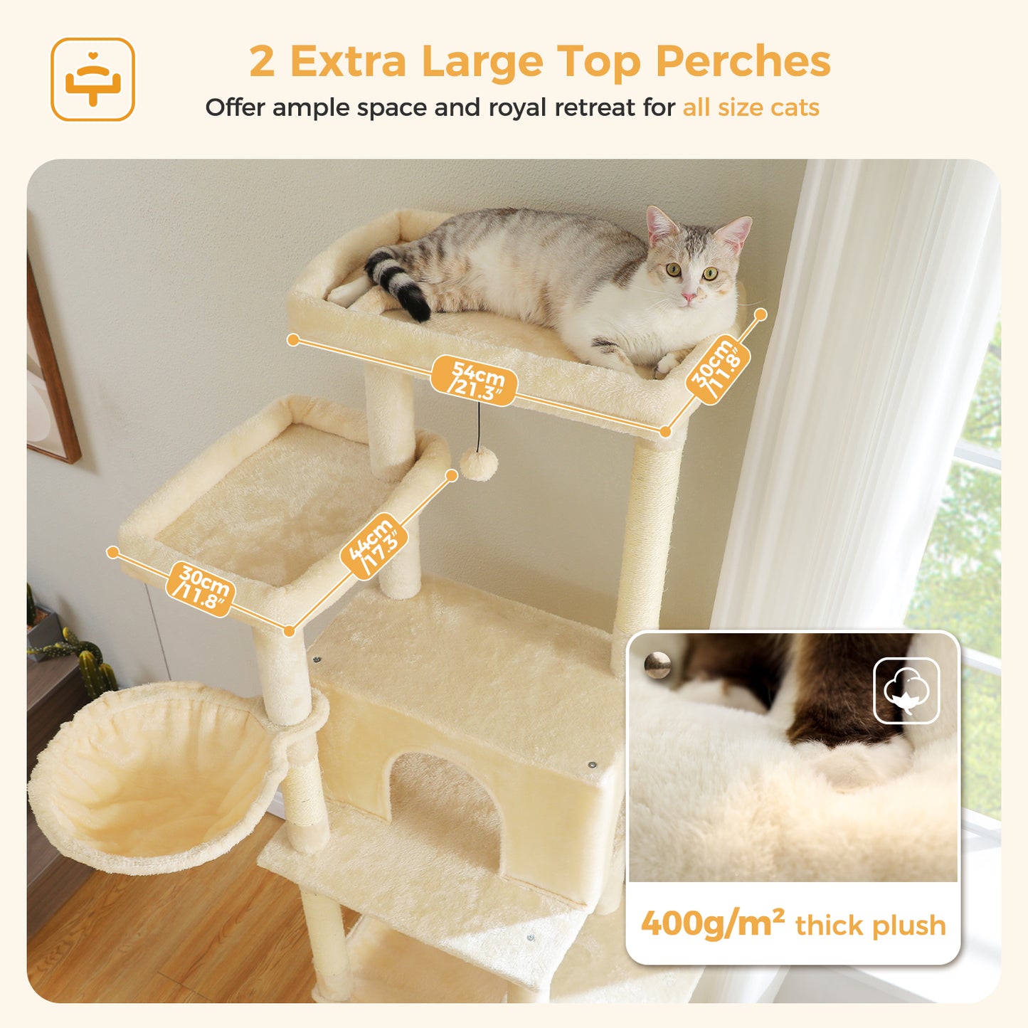 PAWZ Road Katzenturm | 73 Zoll | 1 Stange | 2 Hängematten | 8 Kratzbäume | XL Wohnung
