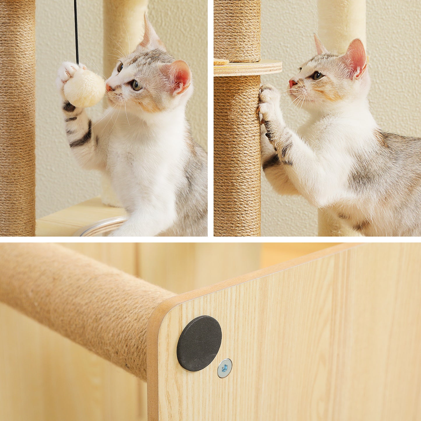 PAWZ Road Rascador Moderno | Torre para Gatos de 135 cm para Apartamentos | Con 4 Columnas de Sisal para Rascar | Casita de Sueño en Forma de Cápsula y Pelotas de Juego