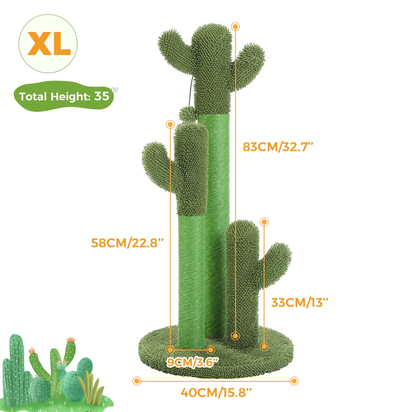 Tiragraffi per gatti PAWZ Road Cactus - Taglia M-53 cm｜L-68,5 cm | Design antiscivolo (capacità di carico 20 kg/4 gatti)