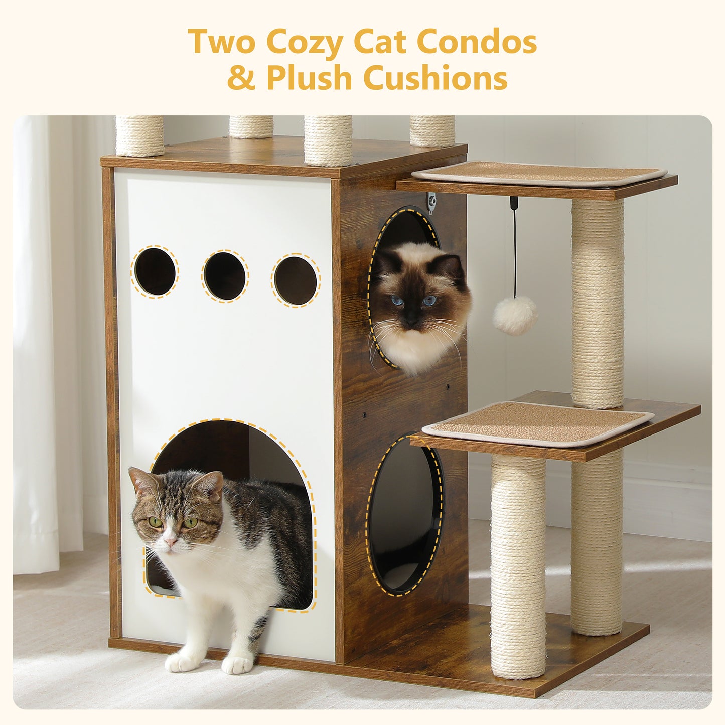 90% increased stability: Modern Cat Tree｜23.6" solid wooden board + 2 anti-slip pads｜67×34cm large space (load capacity 45lb/4 cats)