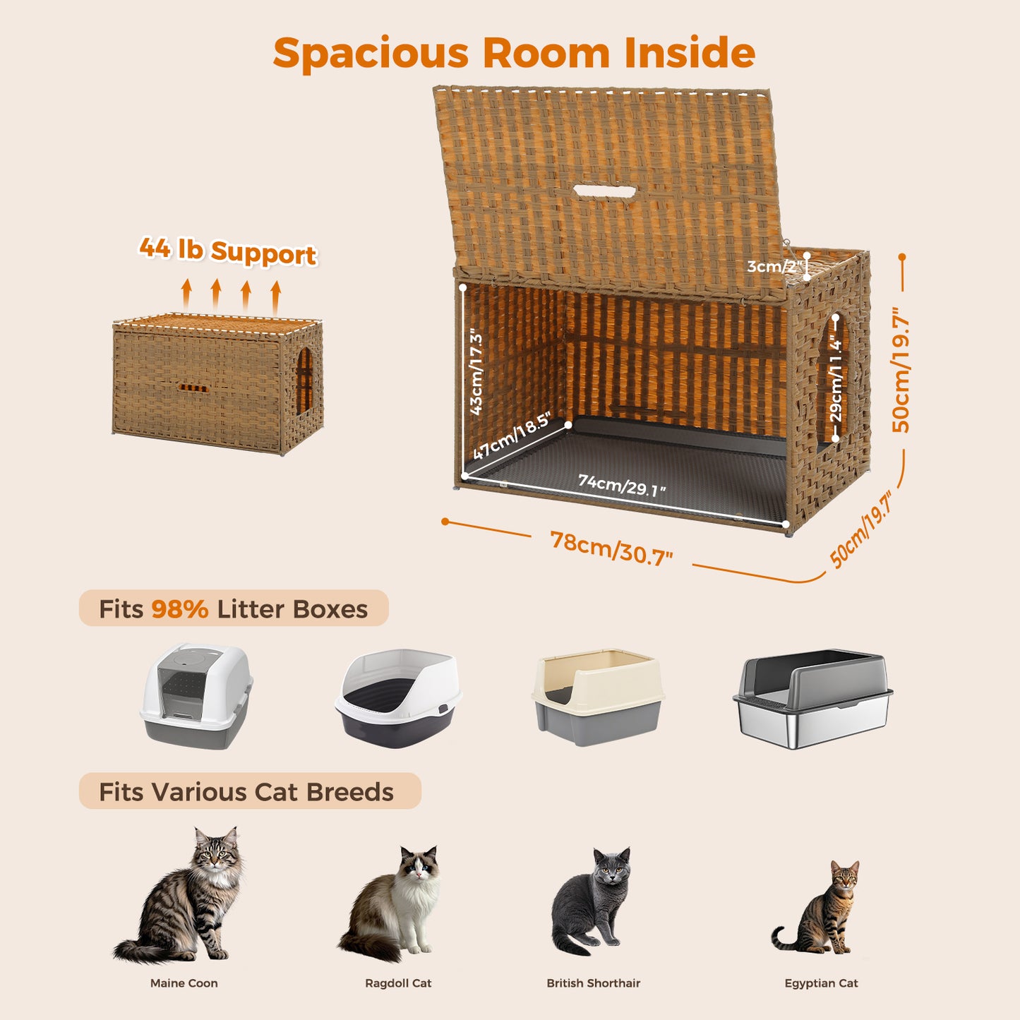 PAWZ Road Katzenklo | Designer-Möbel aus Rattan | Mit High-Entry & Anti-Streu-System