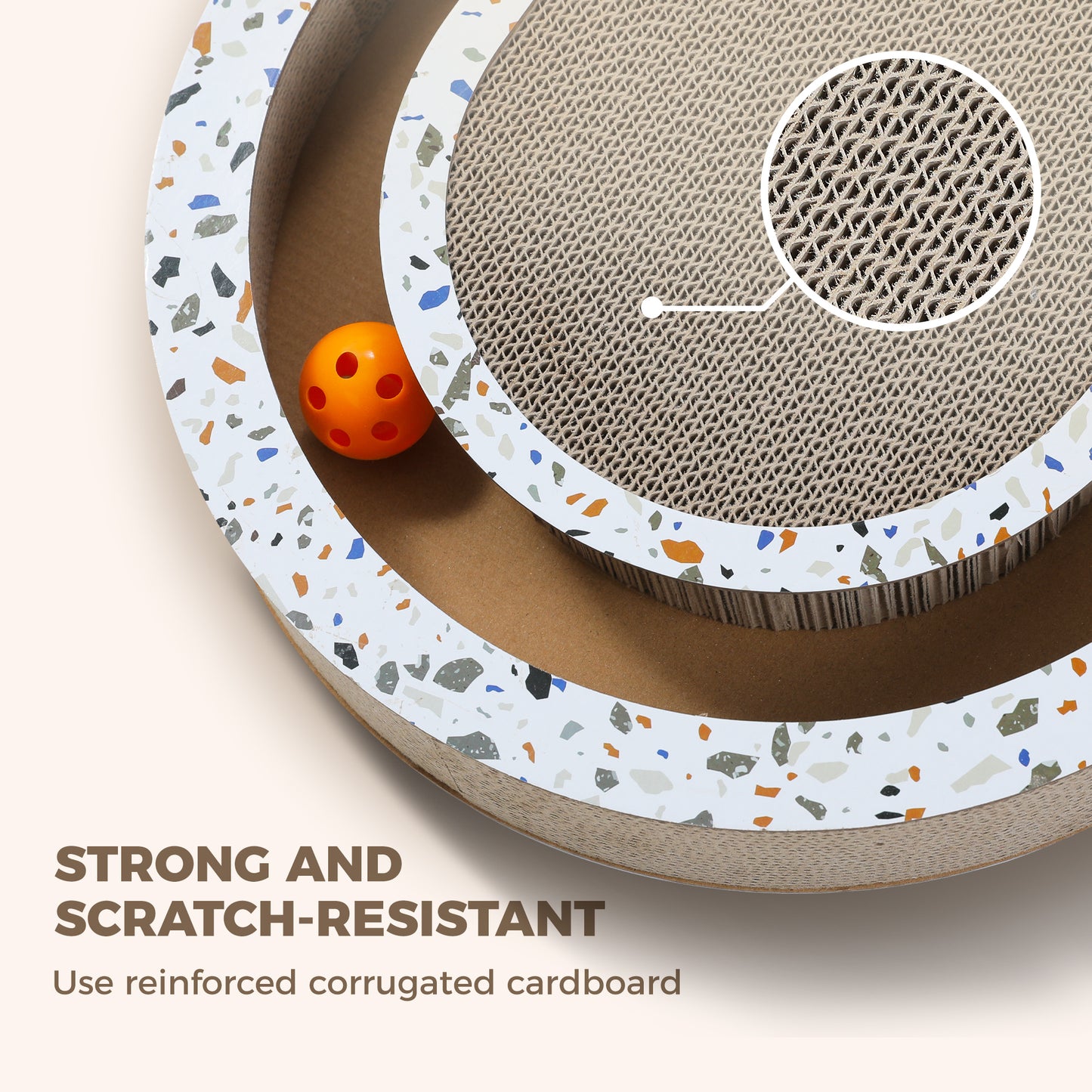 PAWZ Road Reinforced Corrugated Cardboard Cat Scratching Board | 55 cm XXL Size + Play Ball Accessory | Scratch-resistant and durable | Combines playing, scratching &amp; resting in one