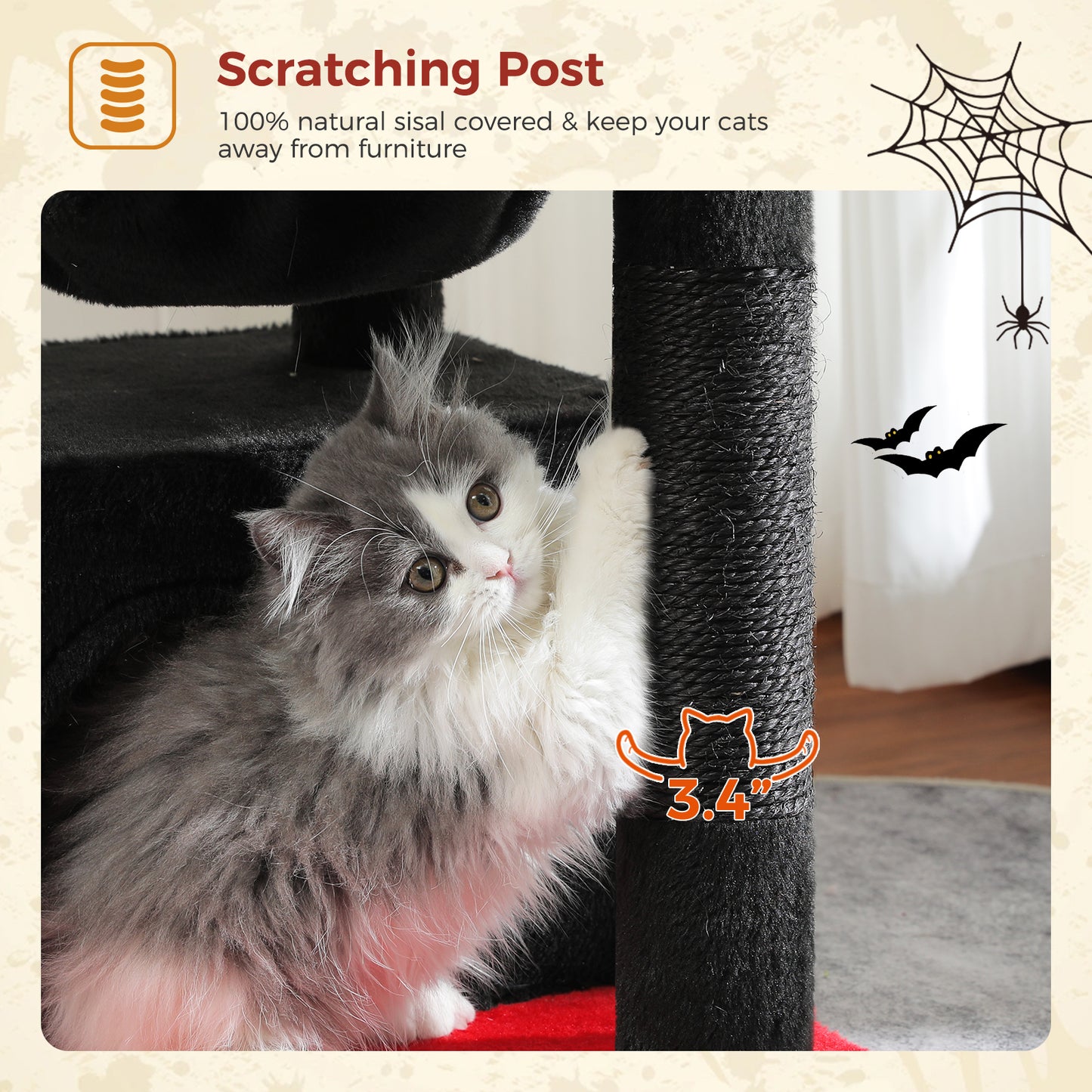 PEQULTI 4-in-1 Cactus Cat Tree | 84 cm Cat Tower | with XXL Sleeping House | Sisal Posts | Deep Hammock | Observation Deck