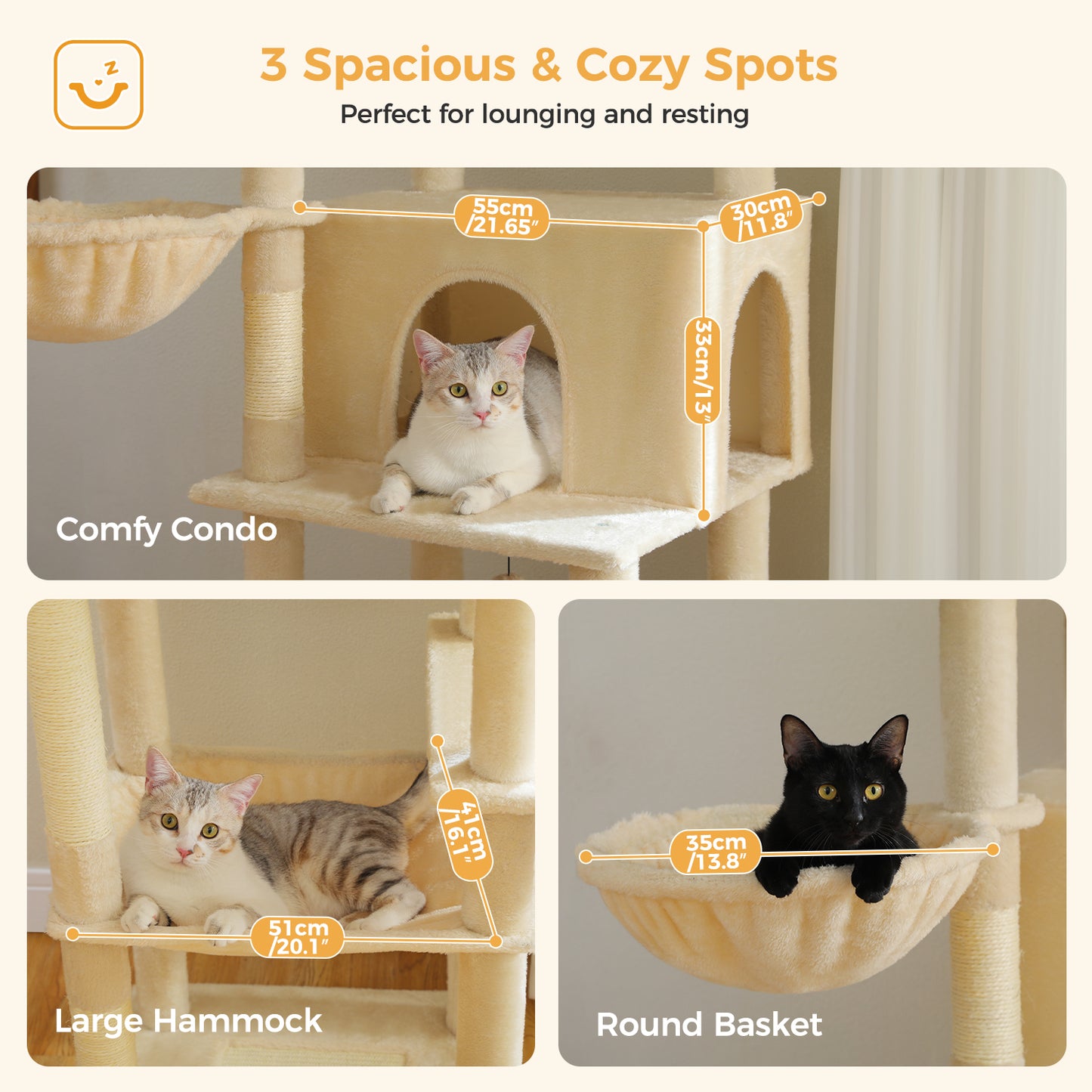 PAWZ Road Katzenturm | 73 Zoll | 1 Stange | 2 Hängematten | 8 Kratzbäume | XL Wohnung