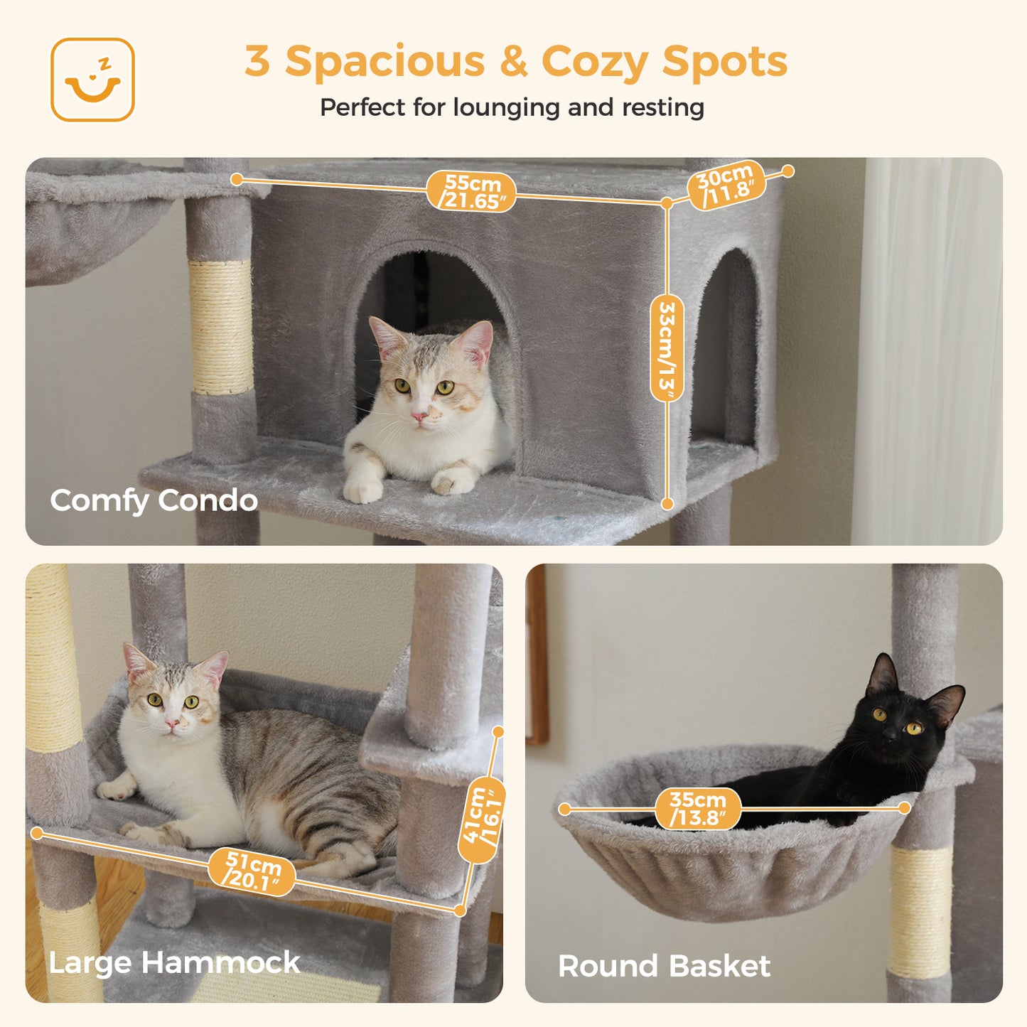 PAWZ Road Katzenturm | 73 Zoll | 1 Stange | 2 Hängematten | 8 Kratzbäume | XL Wohnung